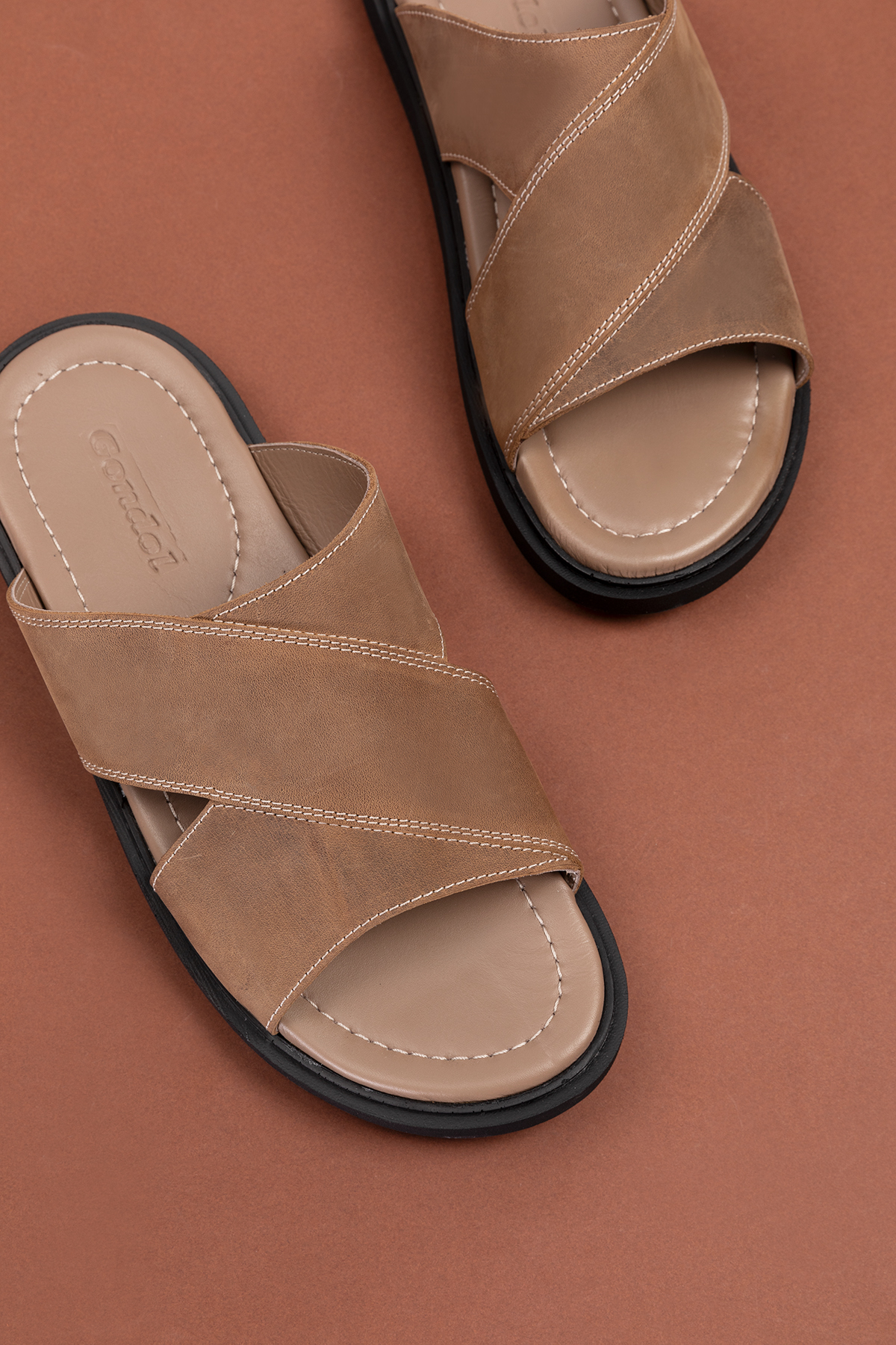 Gondol Erkek Hakiki Deri Çapraz Bant Terlik esm.303 - Görsel 7