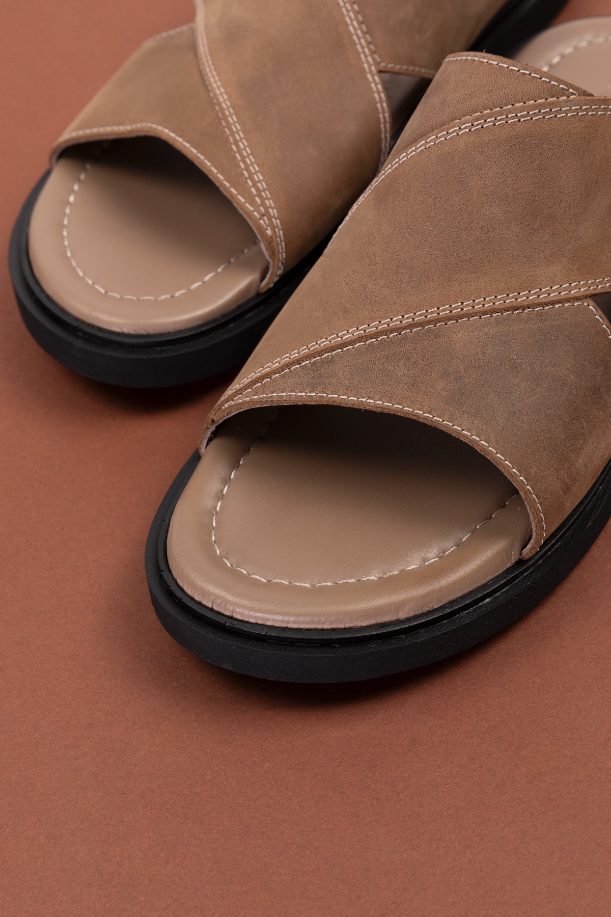 Gondol Erkek Hakiki Deri Çapraz Bant Terlik esm.303 - Görsel 8