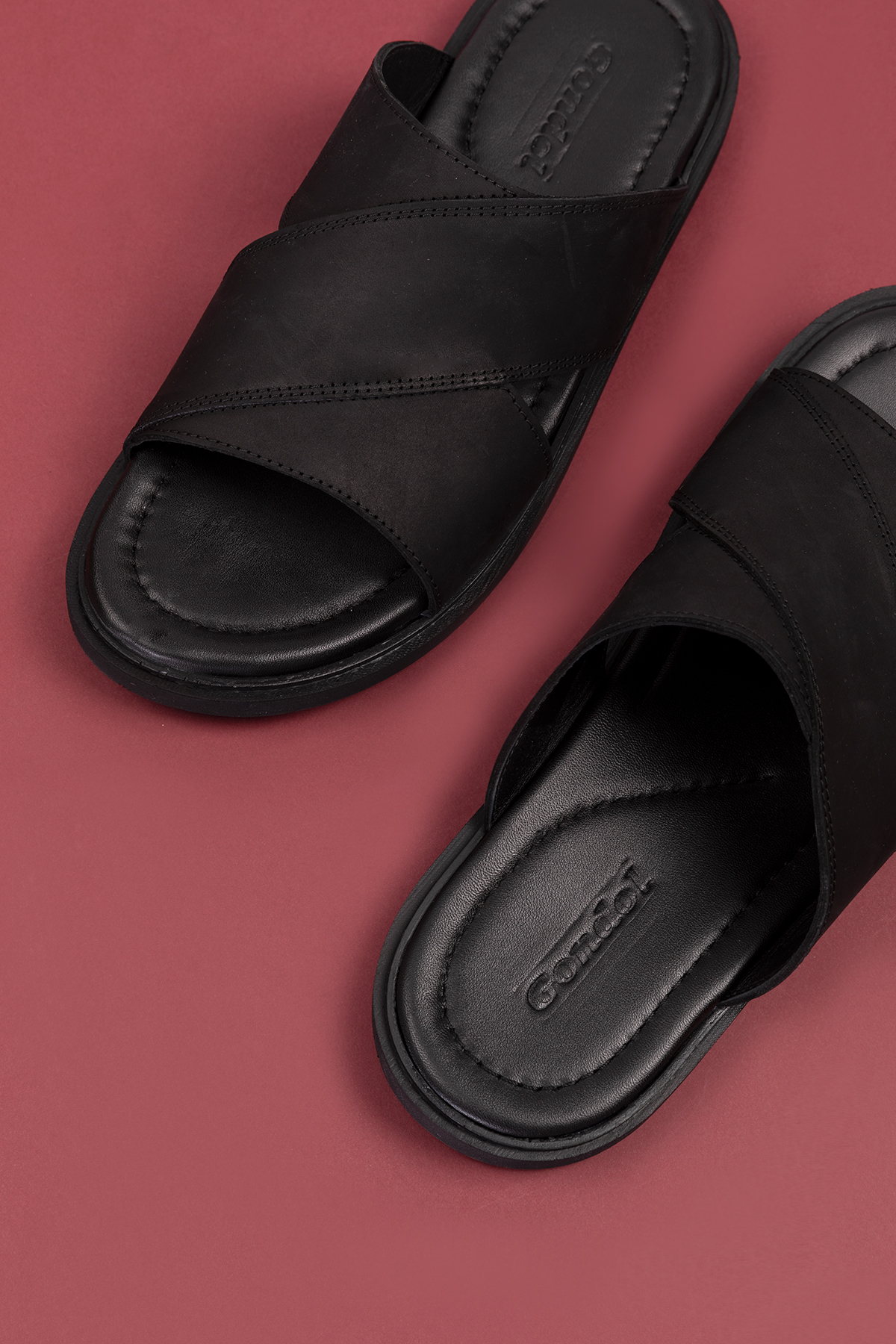 Gondol Erkek Hakiki Deri Çapraz Bant Terlik esm.303 - Görsel 6