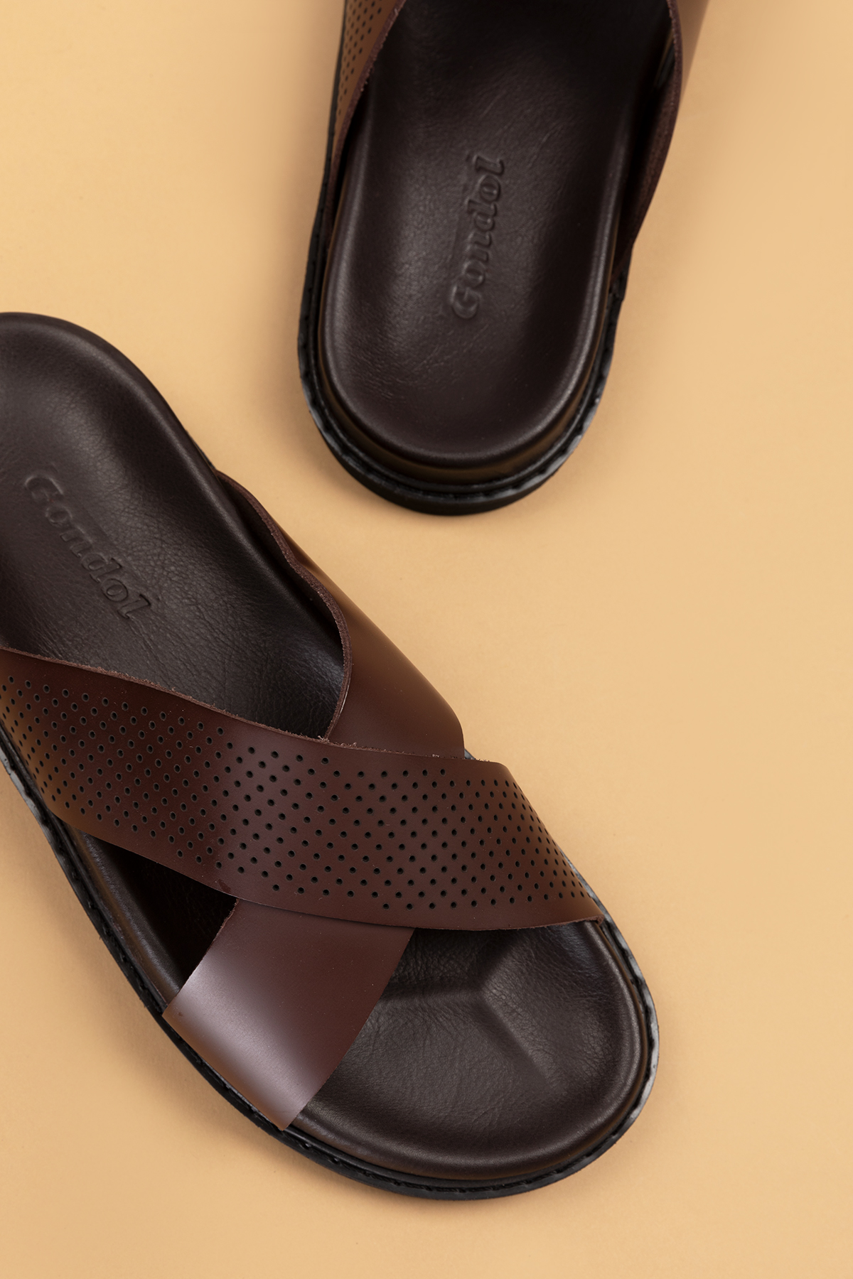 Gondol Erkek Hakiki Deri Çapraz Bant Klasik Terlik esm.2024 - Görsel 7