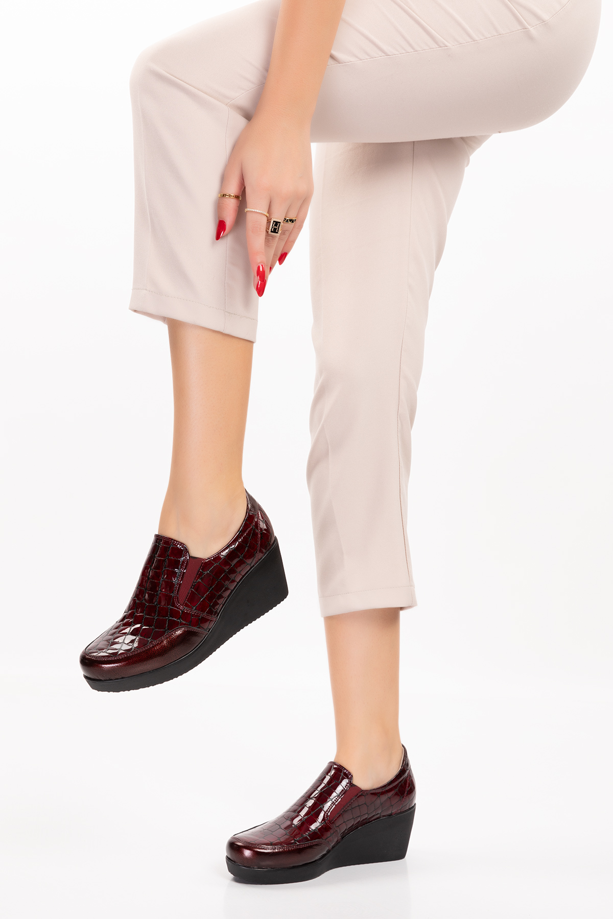 Gondol Hakiki Deri Dolgu Topuk Günlük Anne Ayakkabı ell.6964 - Görsel 6