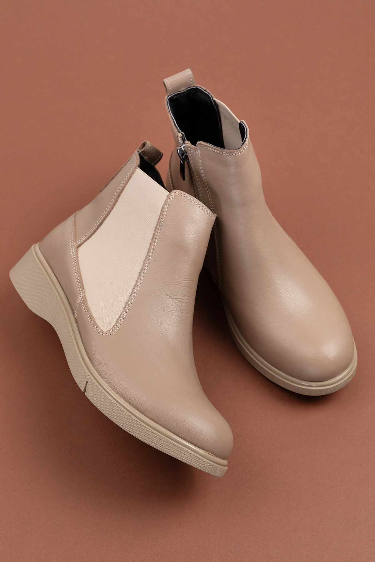 Gondol Hakiki Deri Yanları Lastikli Fermuarlı Günlük Bot esfa.6043 - Görsel 5