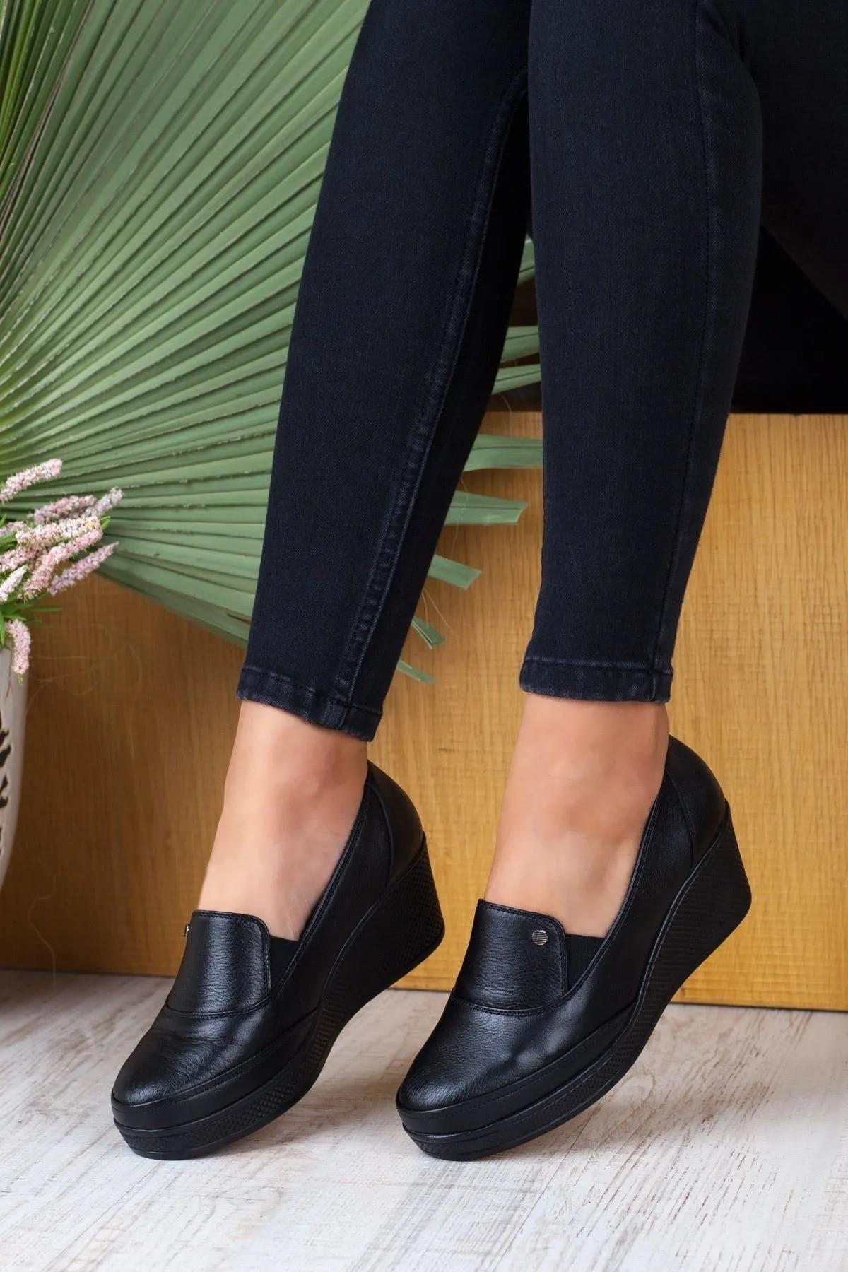 3220 Comfort Dolgu Taban Hakiki Deri Kadın Ayakkabı - Görsel 2