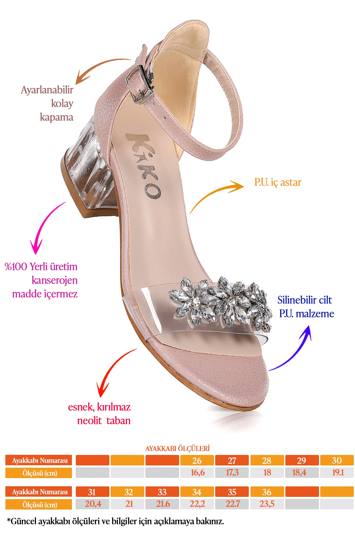 Yangu Vakko Taşlı Kız Çocuk 3 Cm Şeffaf Topuklu Sandalet Abiye Ayakkabı Pudra - Görsel 3