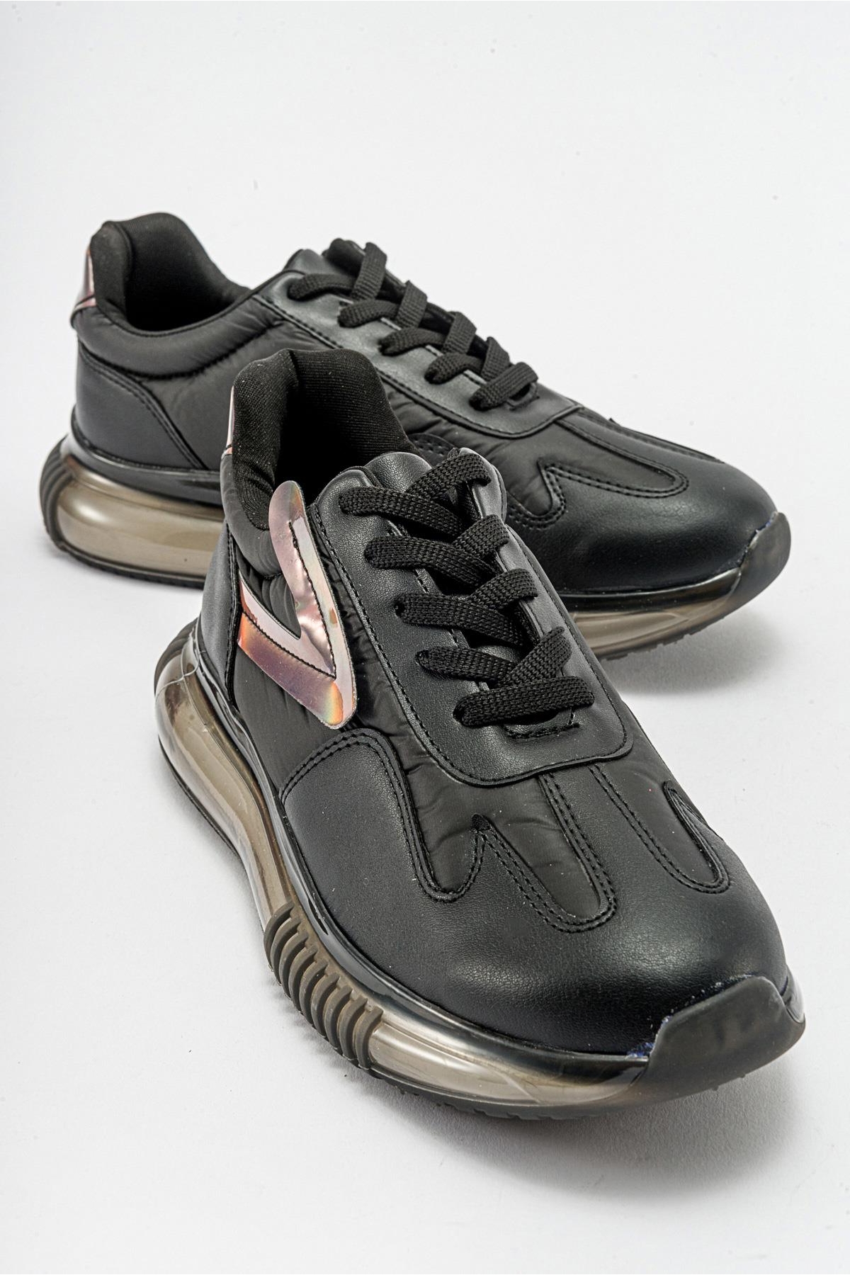Şeffaf Taban Kadın Spor Ayakkabı SİYAH CİLT - Görsel 3