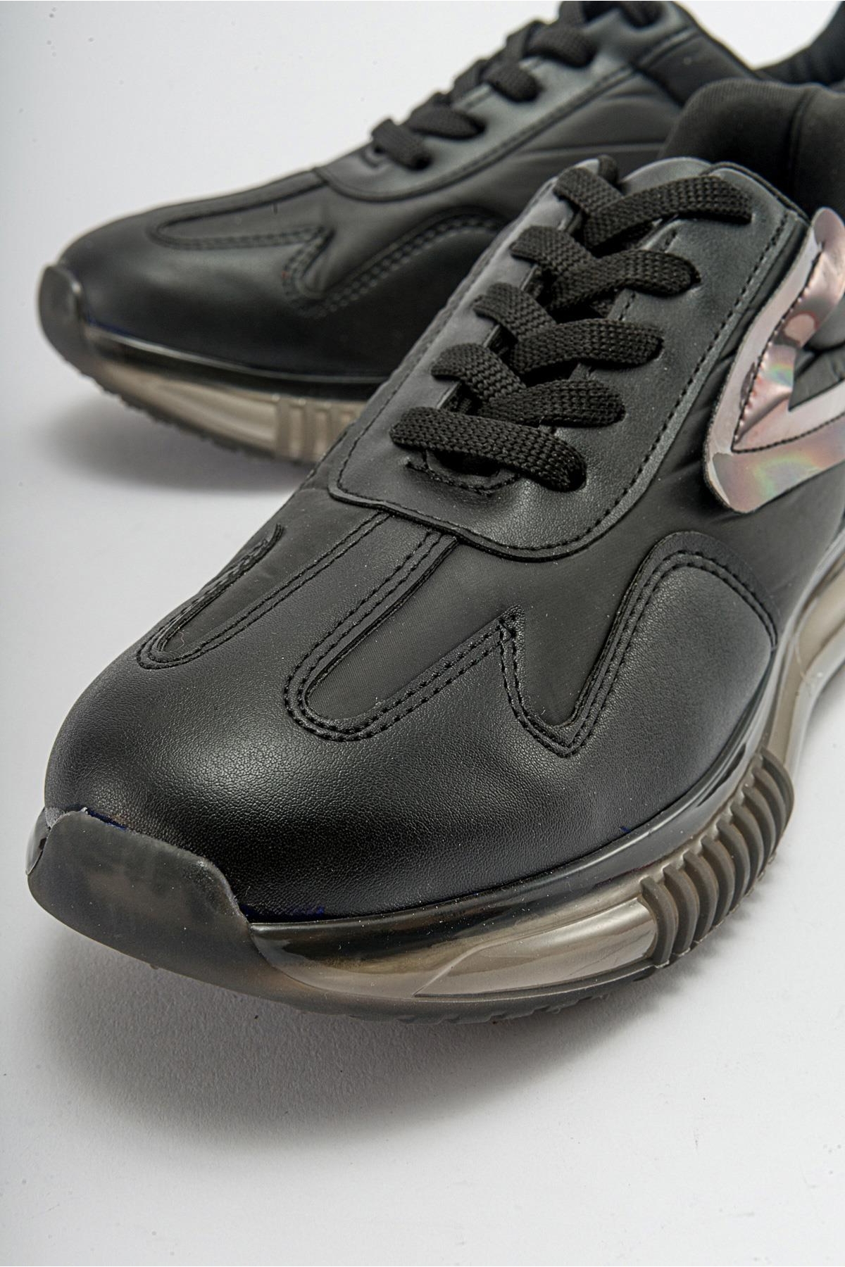 Şeffaf Taban Kadın Spor Ayakkabı SİYAH CİLT - Görsel 4