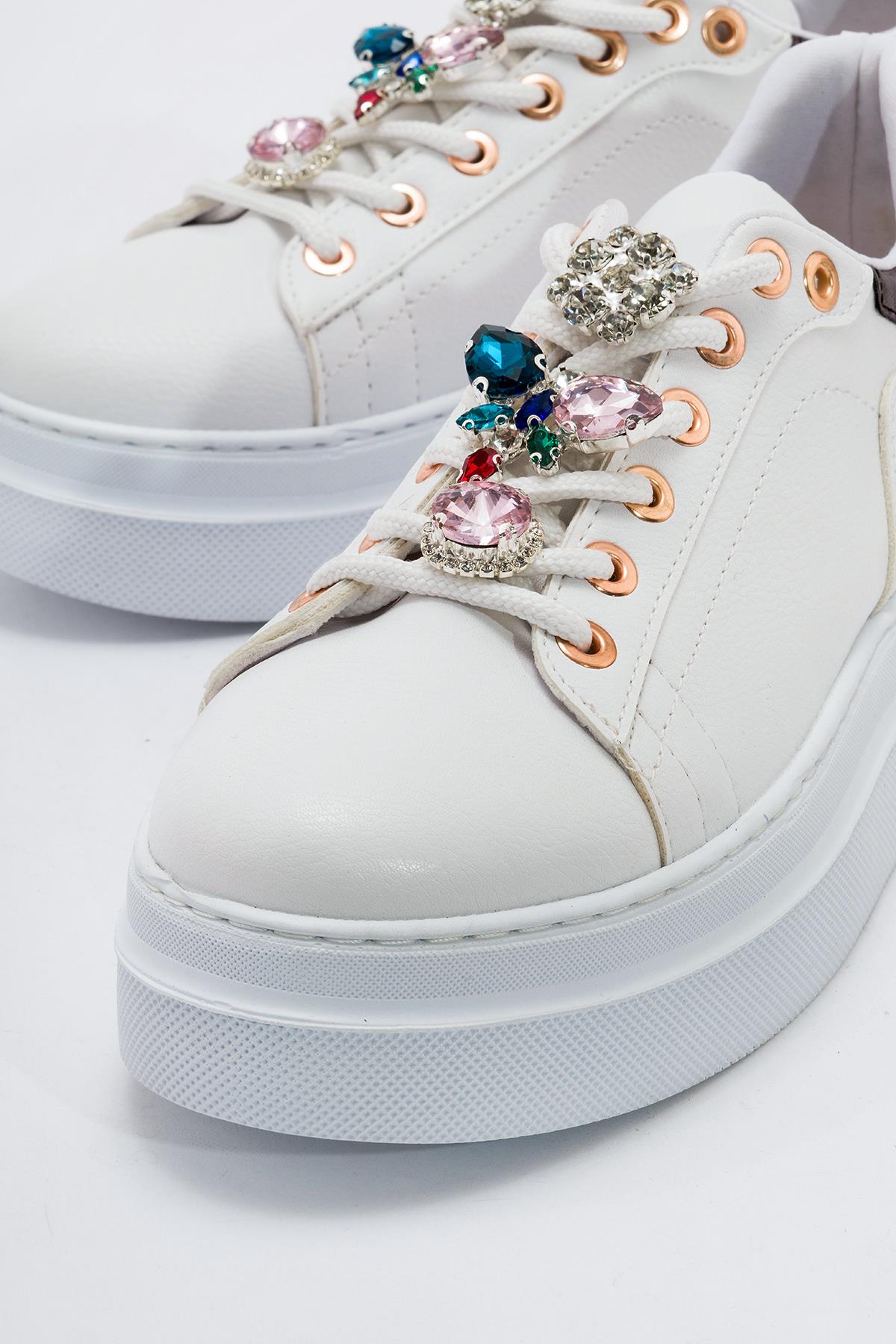 Kaydırmaz Kadın Spor Ayakabı BEYAZ GÜMÜŞ - Görsel 4