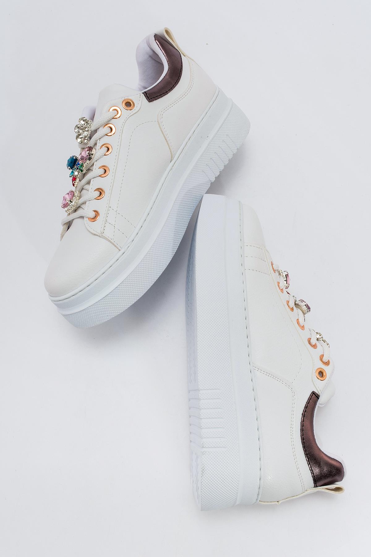 Kaydırmaz Kadın Spor Ayakabı BEYAZ GÜMÜŞ - Görsel 7