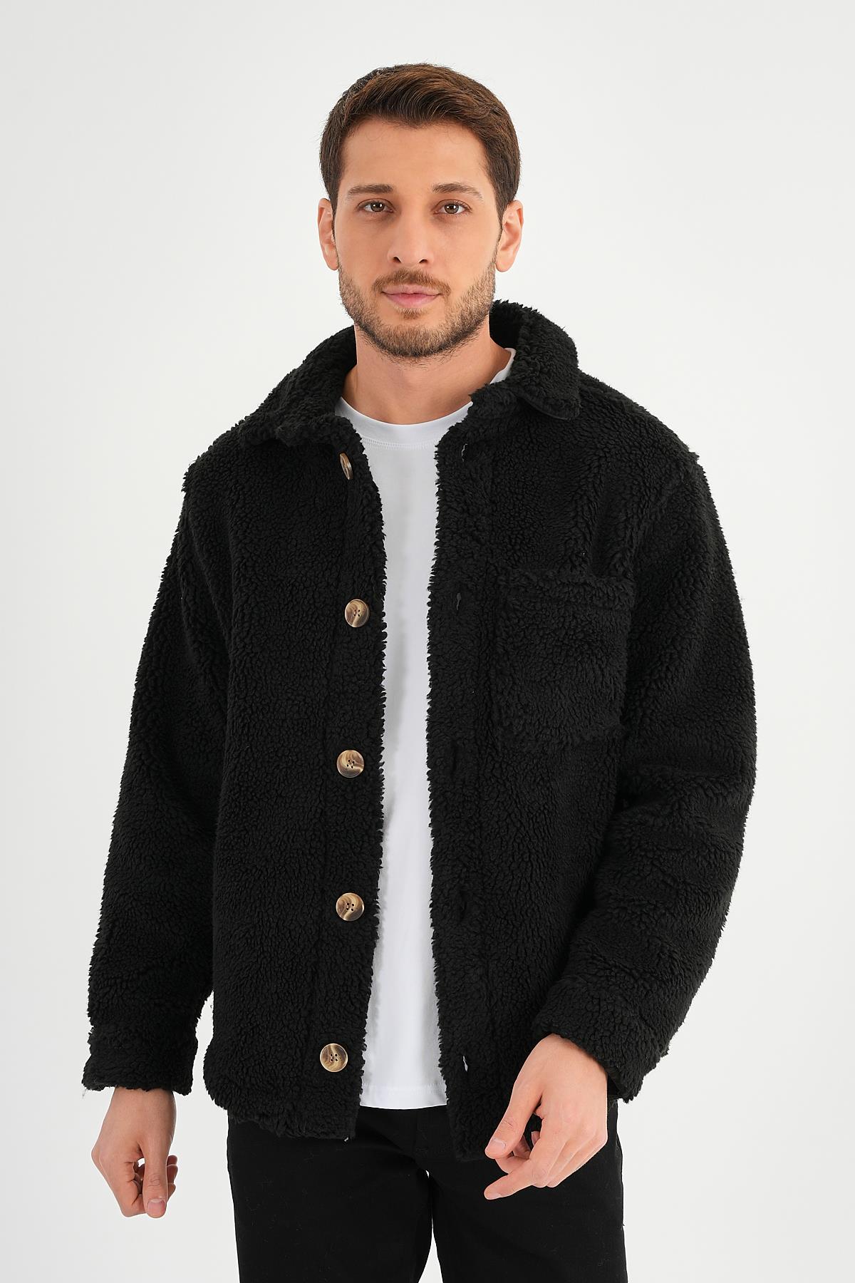 ALEXANDERGARDI DÜĞMELİ SİYAH PELUŞ CEKET (AG-POLE-J58-01