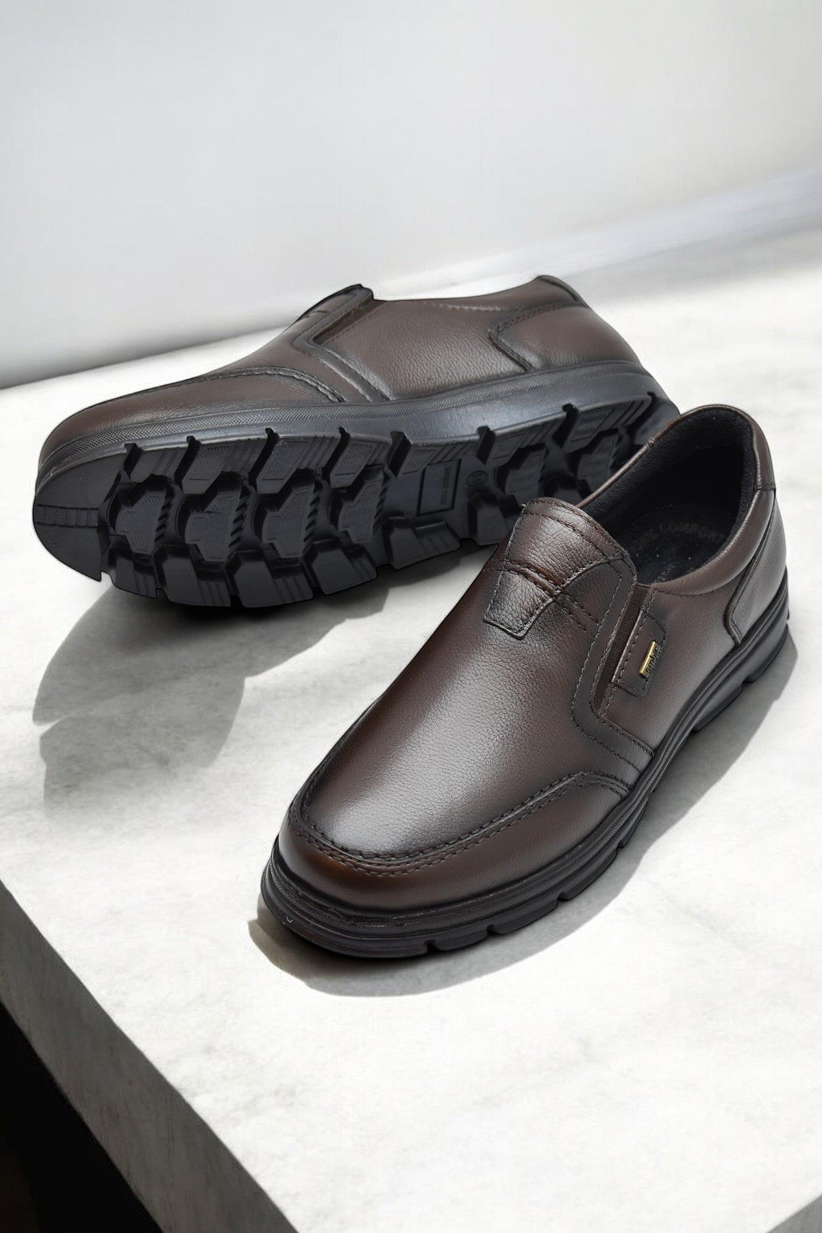 1645-S Kışlık Tam Ortopedik Taban %100 Hakiki Deri Bağcıksız Erkek Ayakkabı Kauçuk Kaymaz Taban - Görsel 3