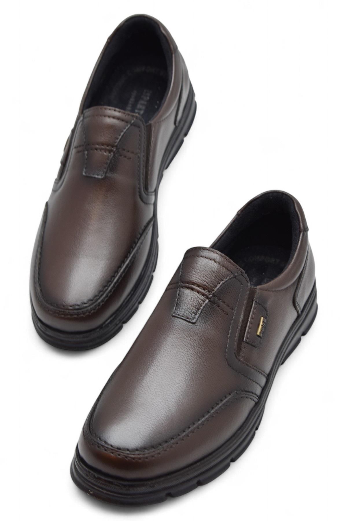1645-S Kışlık Tam Ortopedik Taban %100 Hakiki Deri Bağcıksız Erkek Ayakkabı Kauçuk Kaymaz Taban - Görsel 6