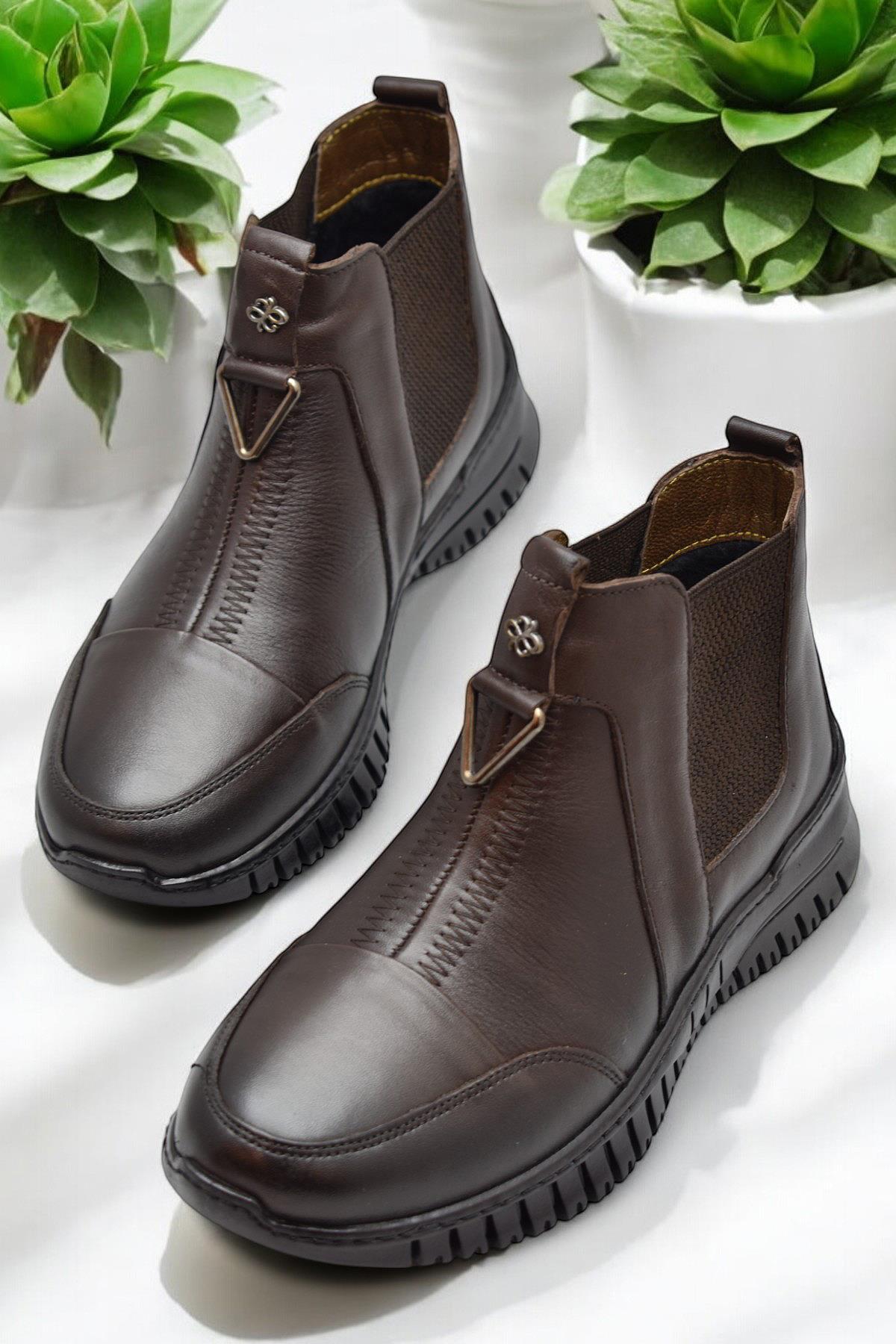 1833 Tam Ortopedik Siyah Hakiki Deri Kadın Bot Ayakkabı Anne Kışlık Deri Bot - Görsel 2