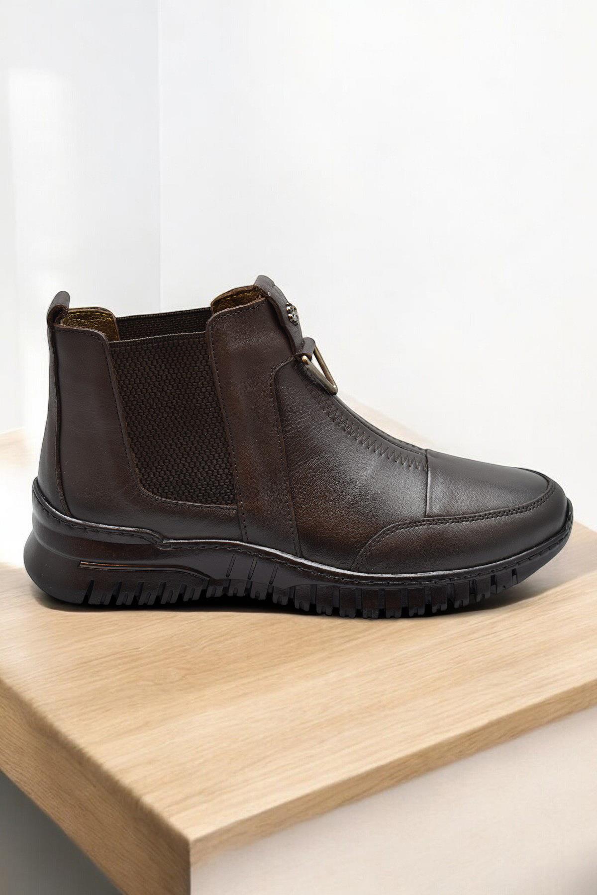 1833 Tam Ortopedik Siyah Hakiki Deri Kadın Bot Ayakkabı Anne Kışlık Deri Bot - Görsel 3