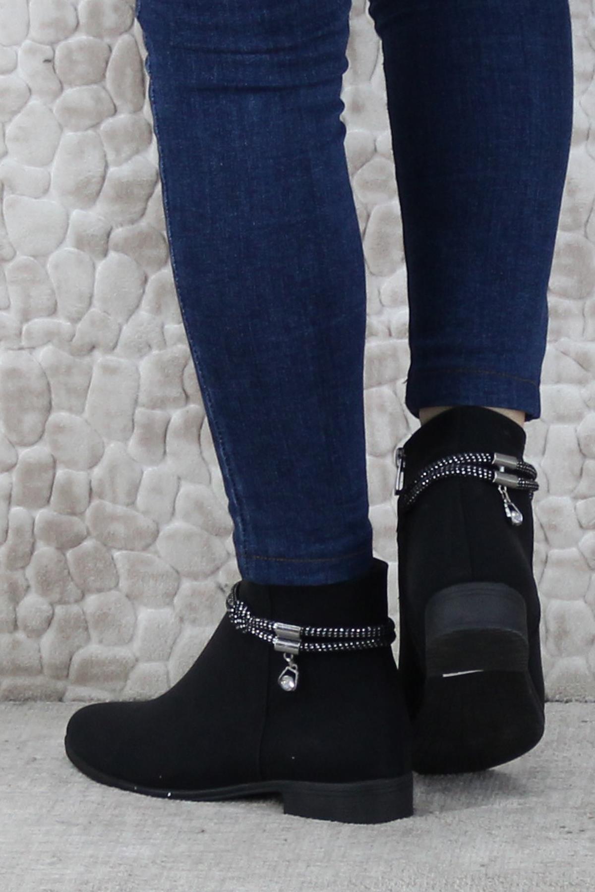 4280 Rahat Esnek Toka Taş Detaylı Sıcak Astar Kadın Bot - Görsel 5