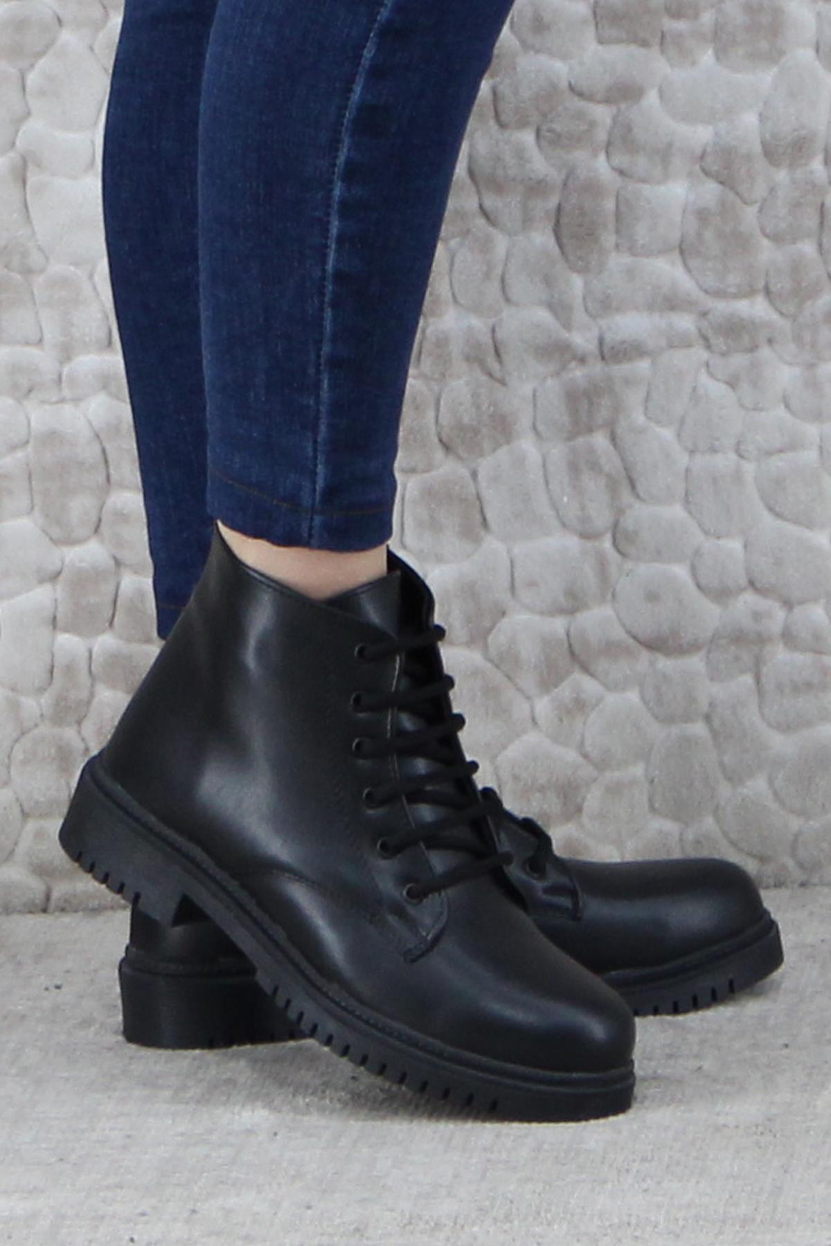5245 Rahat Fermuarlı Bağçıklı Kaymaz Taban Sıcak Astar Kadın Bot - Görsel 2