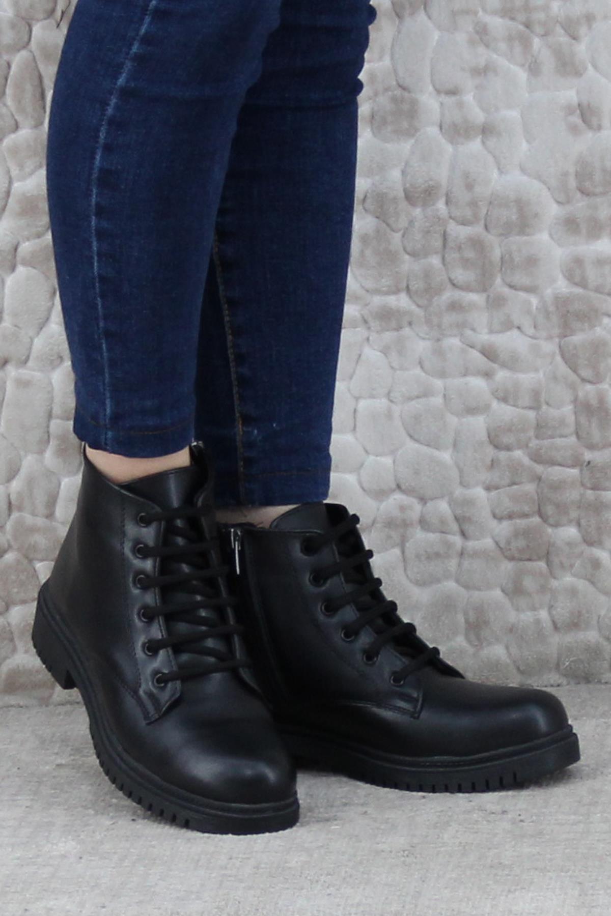 5245 Rahat Fermuarlı Bağçıklı Kaymaz Taban Sıcak Astar Kadın Bot - Görsel 3