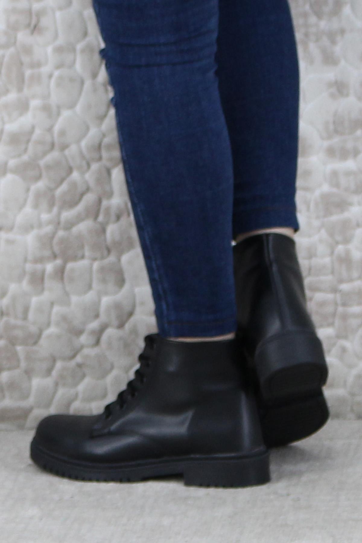 5245 Rahat Fermuarlı Bağçıklı Kaymaz Taban Sıcak Astar Kadın Bot - Görsel 5