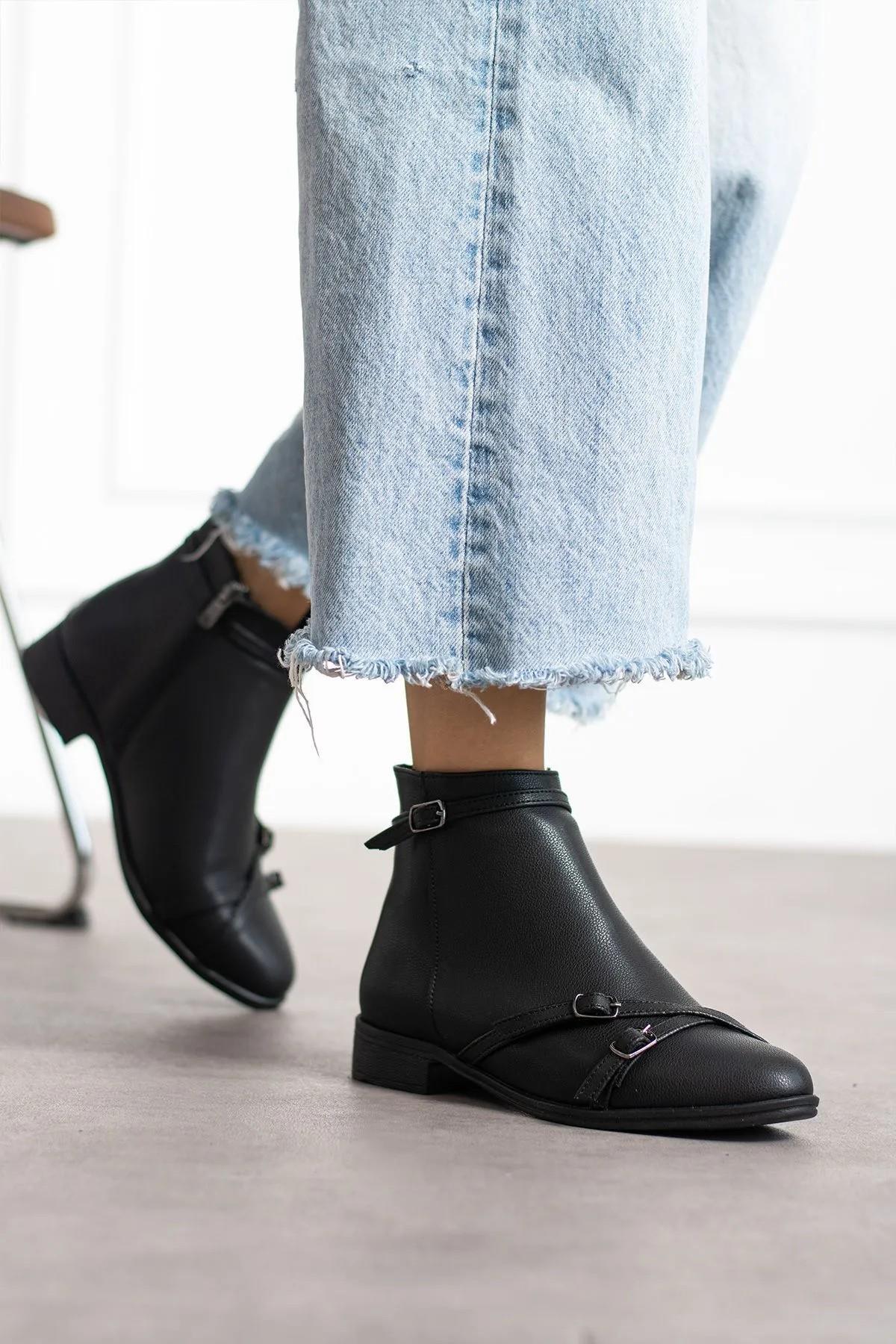 4272 Rahat Esnek Toka Detaylı Sıcak Astar Kadın Bot - Görsel 3