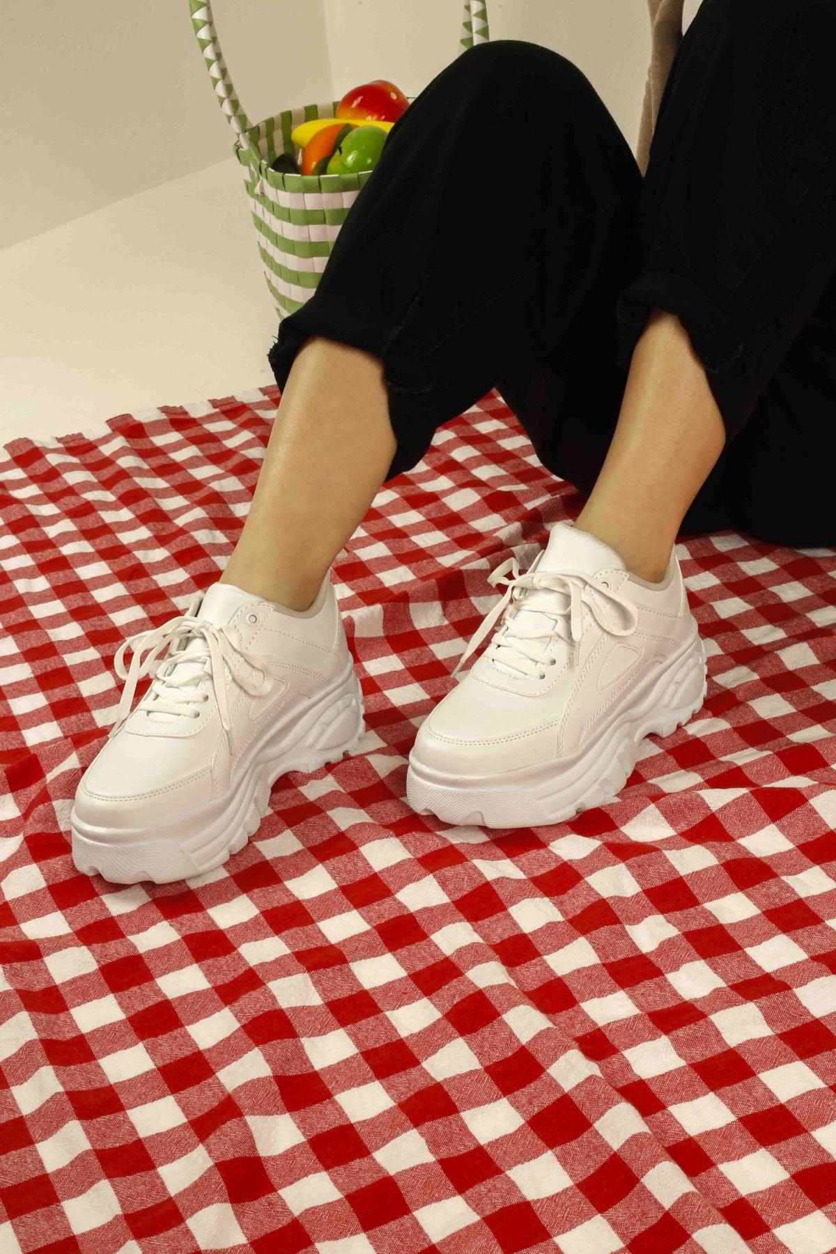 Kadın Bağcıklı Spor Ayakkabı BEYAZ CİLT - Görsel 2