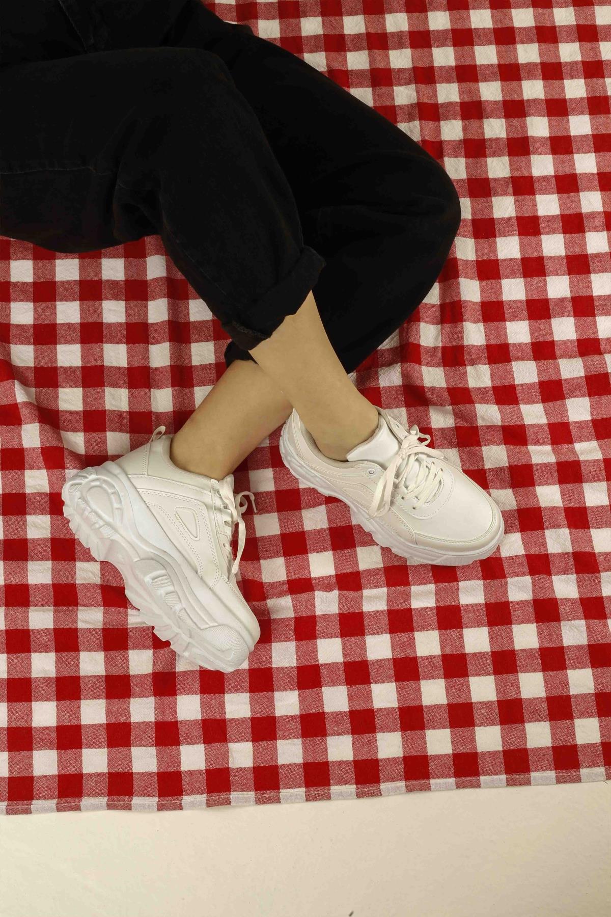 Kadın Bağcıklı Spor Ayakkabı BEYAZ CİLT - Görsel 4