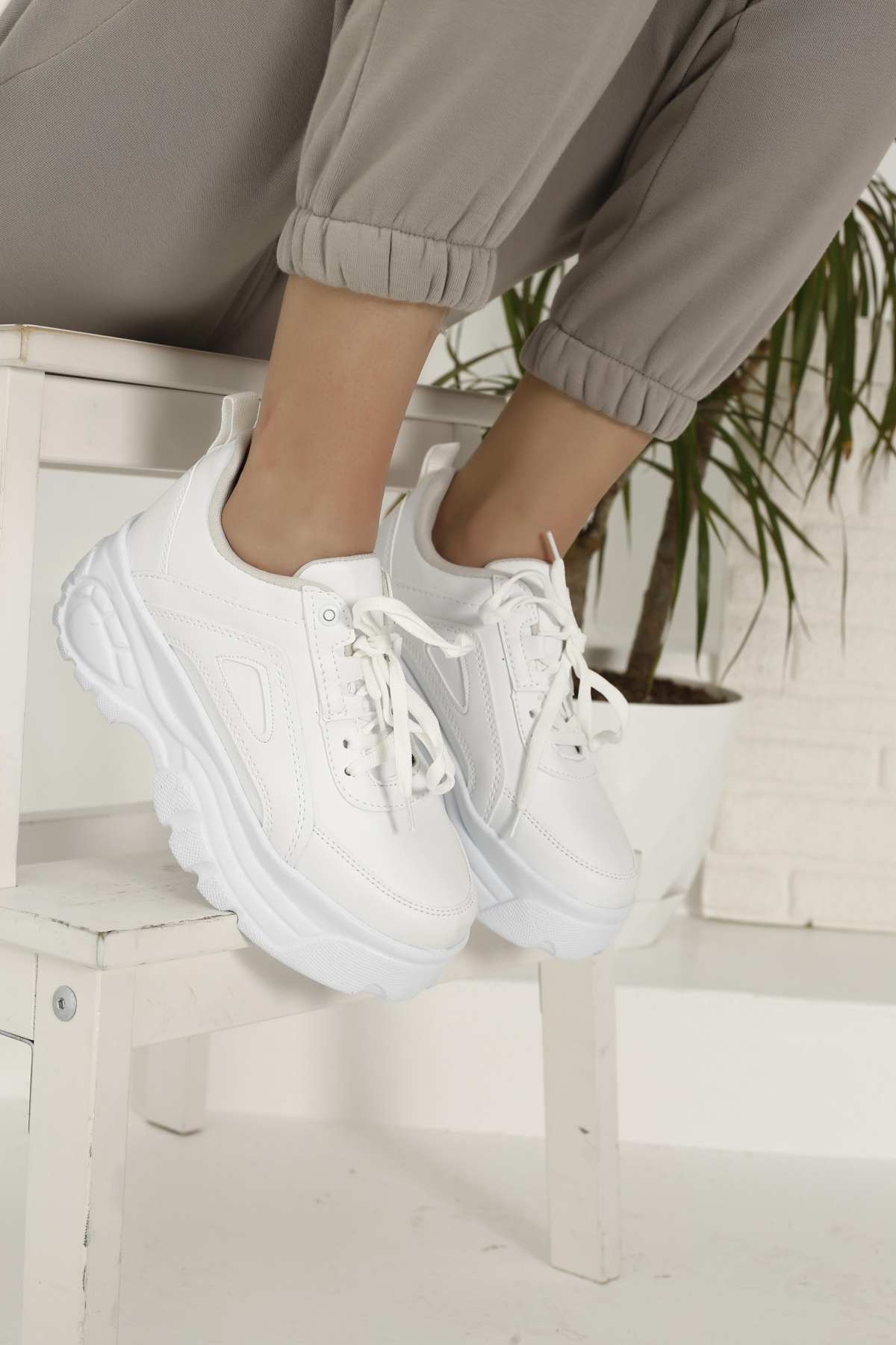 Kadın Bağcıklı Spor Ayakkabı BEYAZ CİLT - Görsel 5