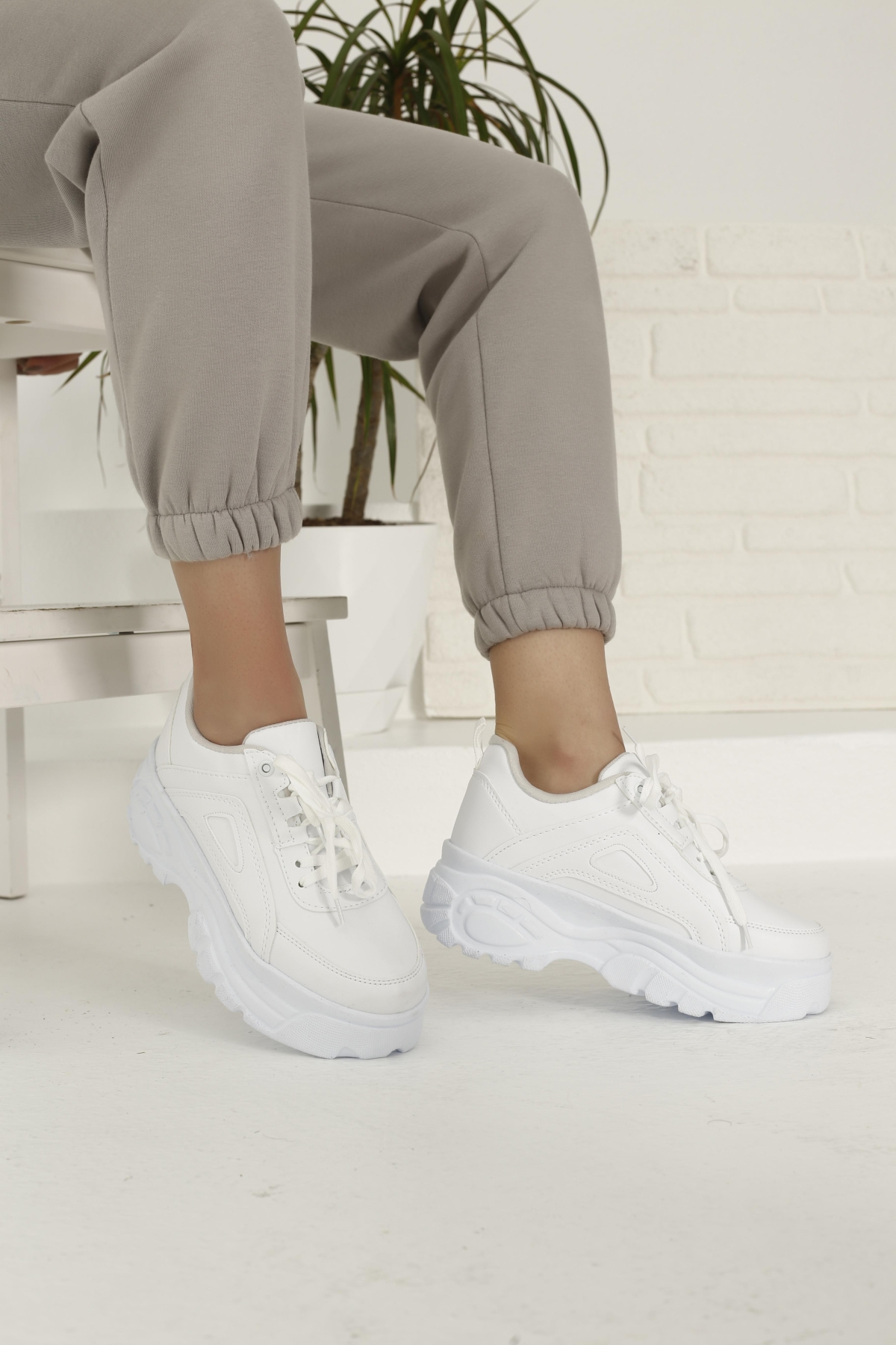 Kadın Bağcıklı Spor Ayakkabı BEYAZ CİLT - Görsel 6