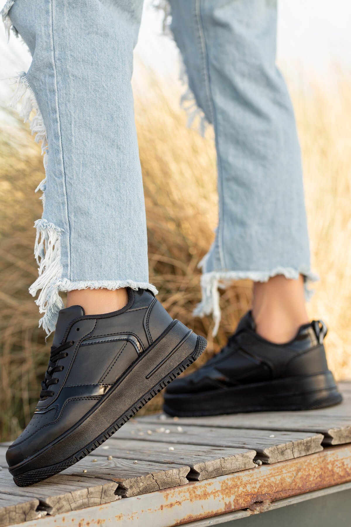 Bağcıklı Kadın Spor Ayakkabı SİYAH SİYAH - Görsel 3