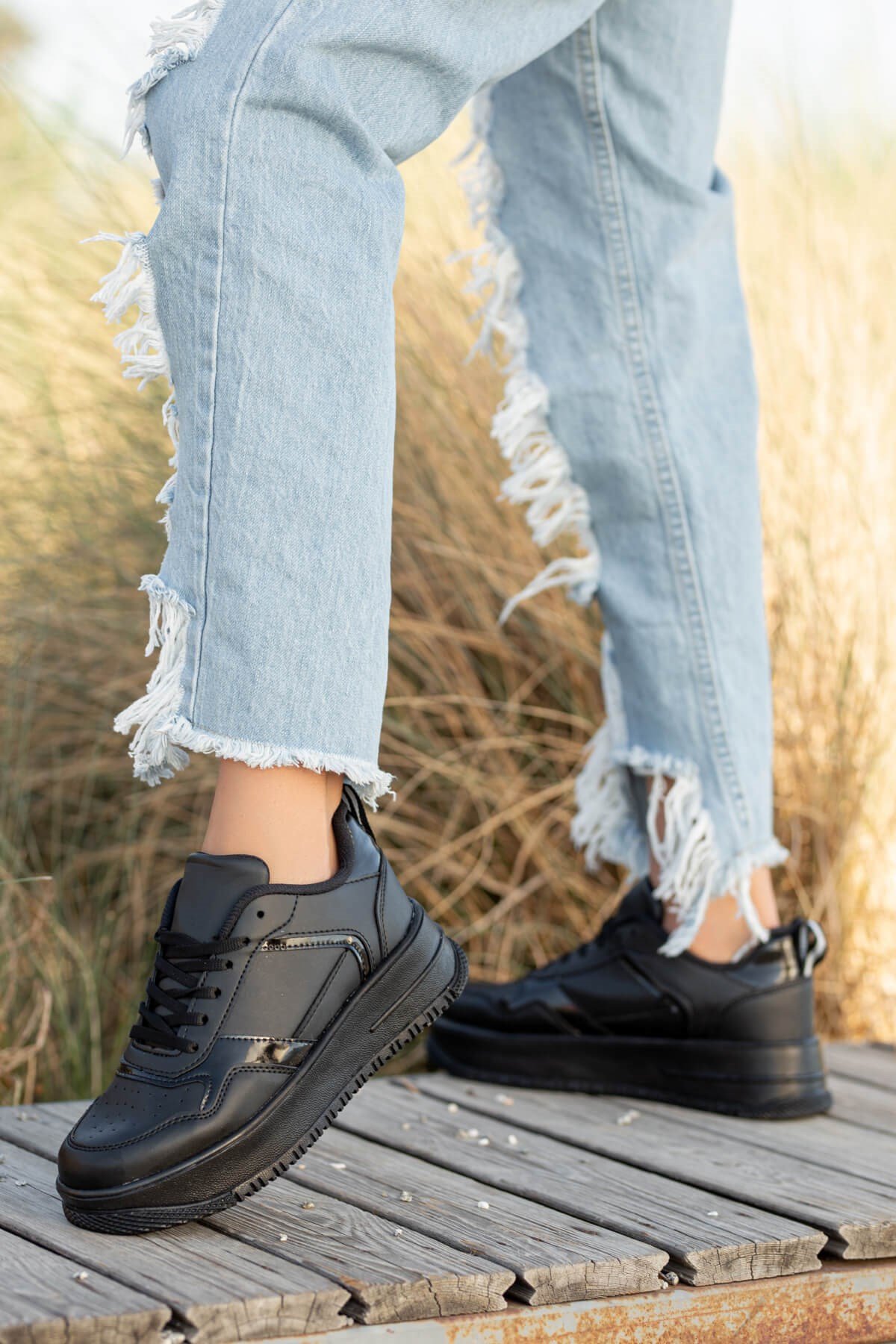 Bağcıklı Kadın Spor Ayakkabı SİYAH SİYAH - Görsel 4