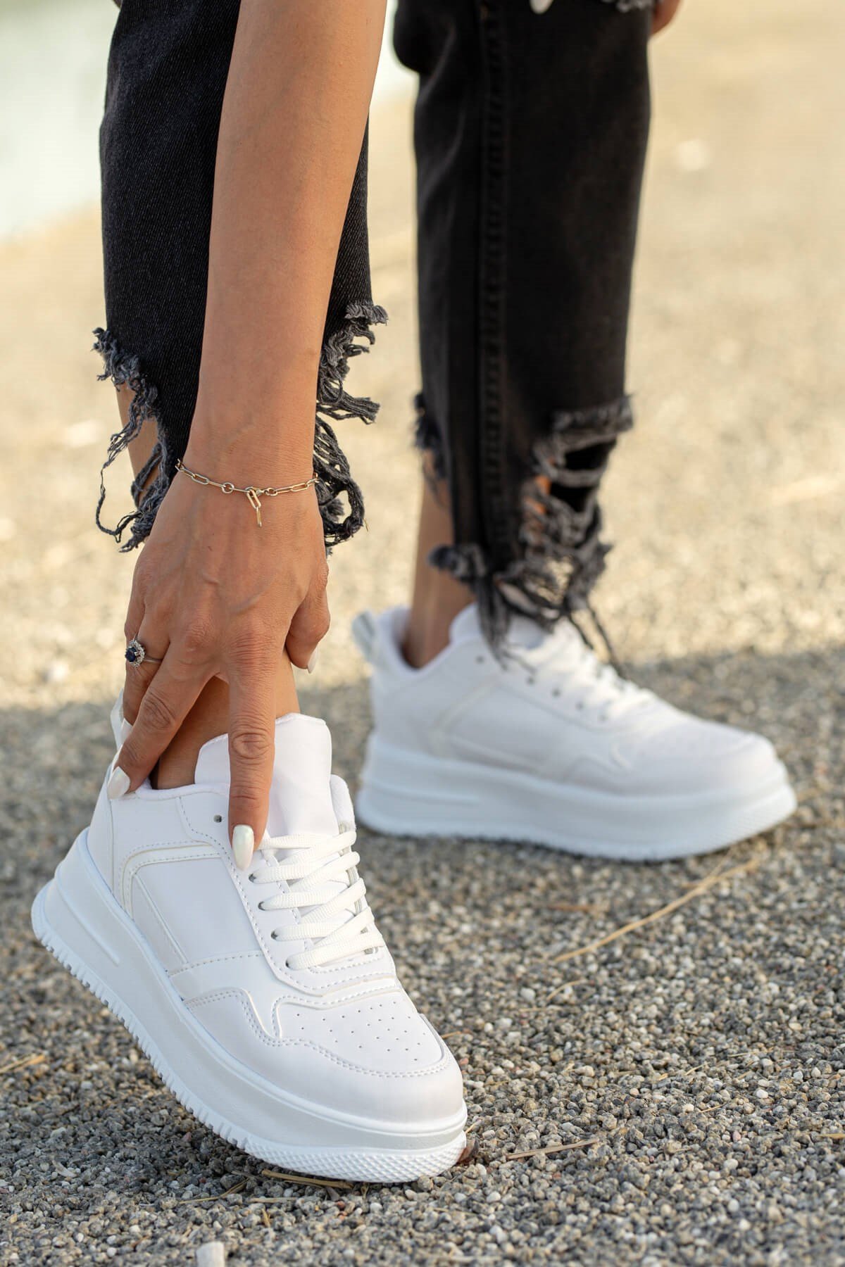 Bağcıklı Kadın Spor Ayakkabı BEYAZ BEYAZ - Görsel 2