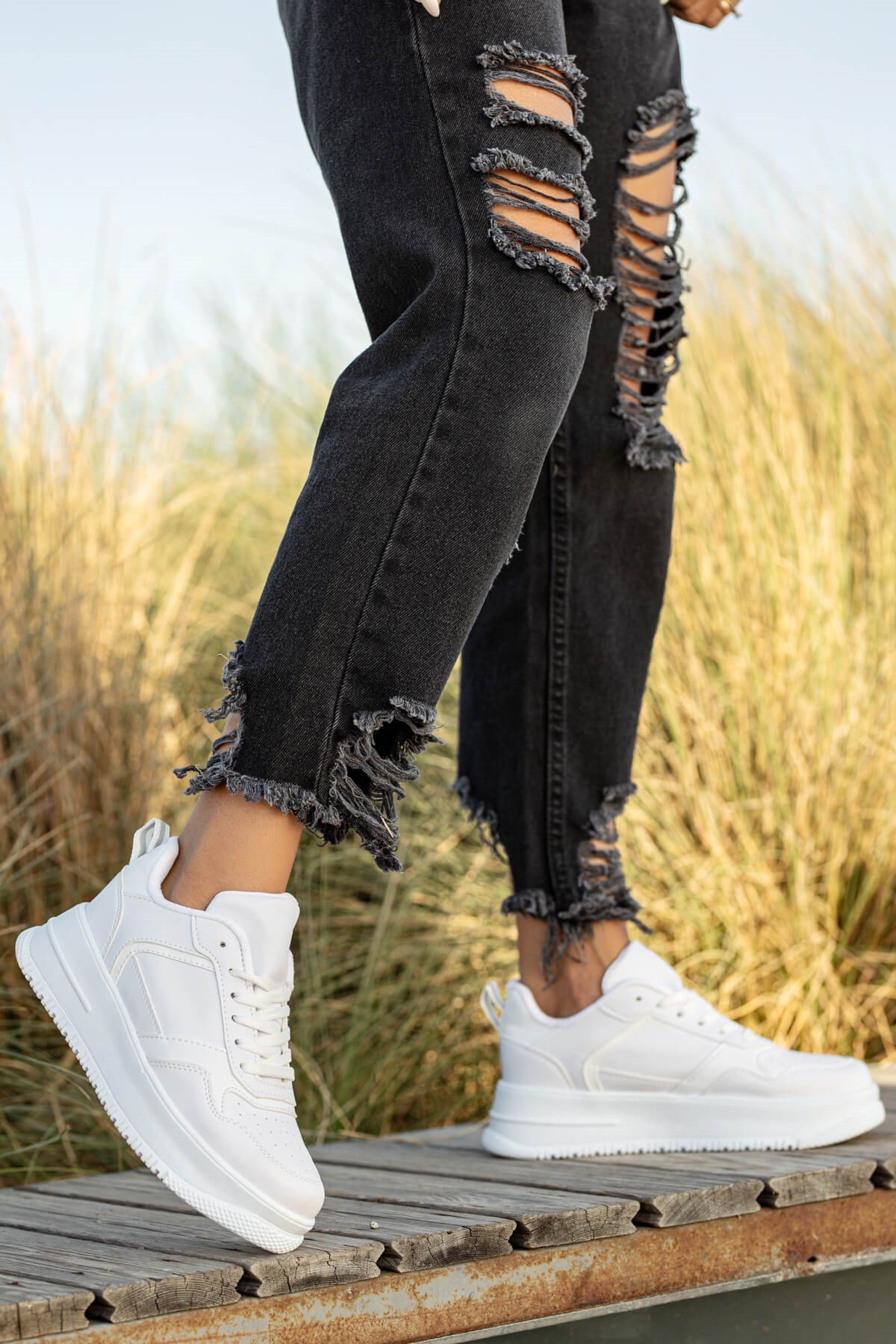 Bağcıklı Kadın Spor Ayakkabı BEYAZ BEYAZ - Görsel 3