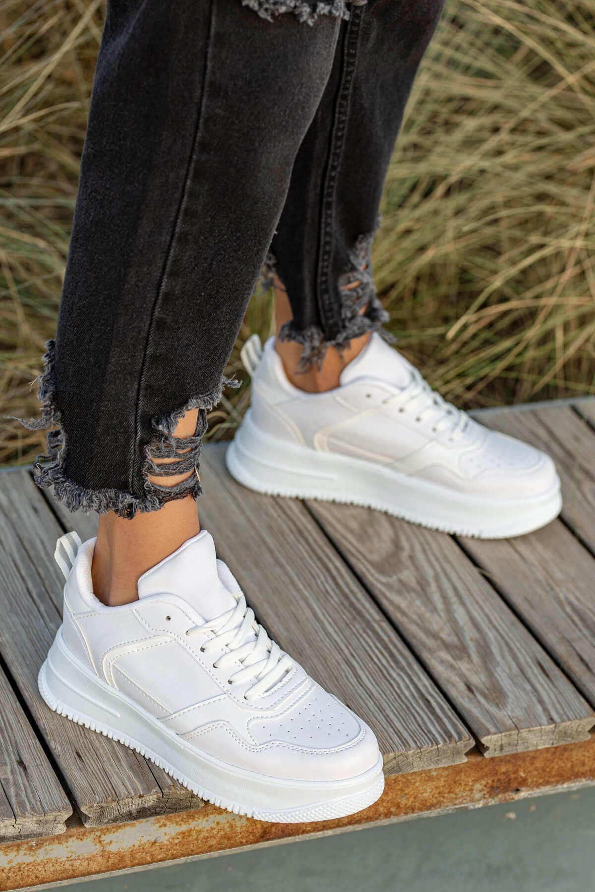 Bağcıklı Kadın Spor Ayakkabı BEYAZ BEYAZ - Görsel 4