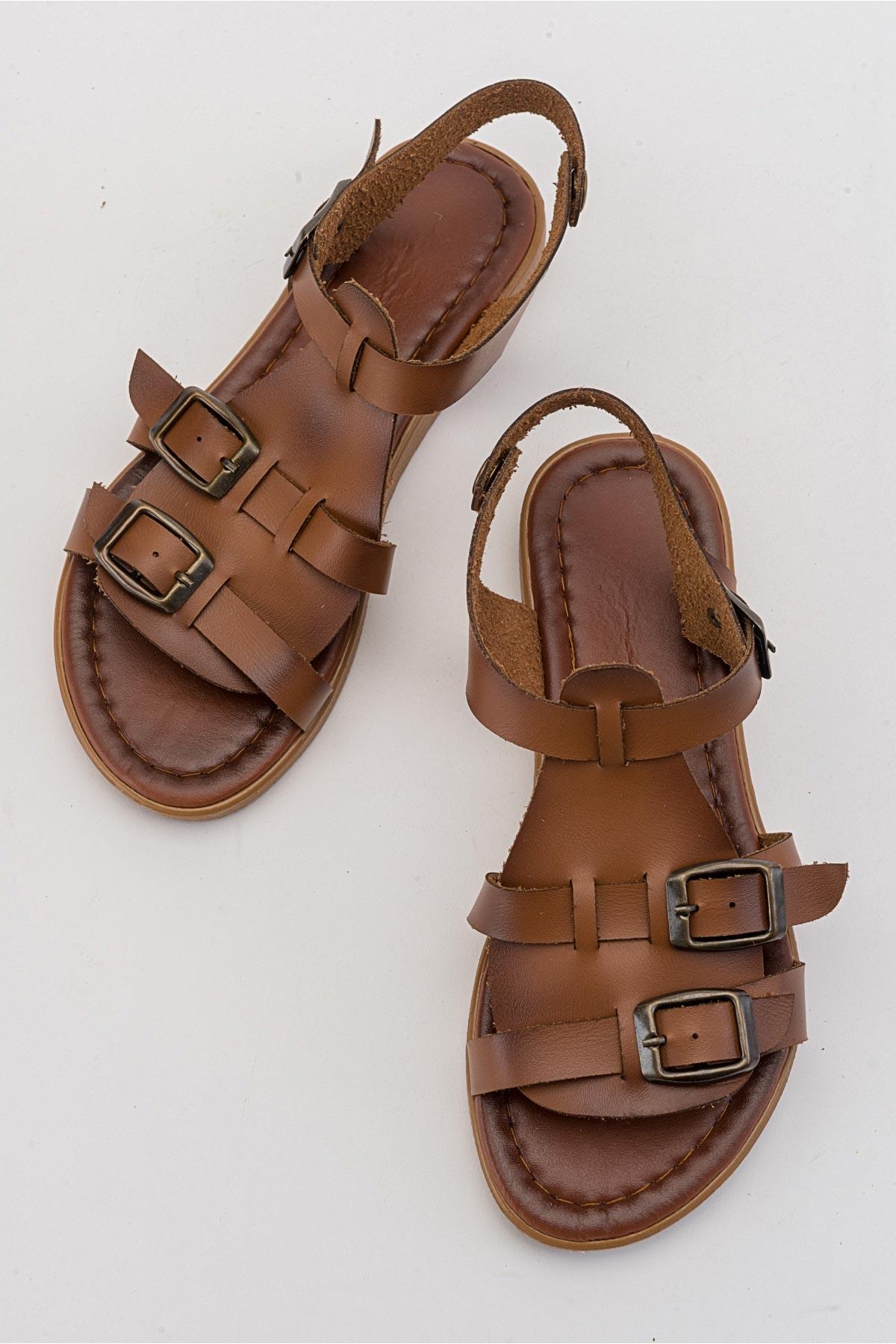 2 Biyeli Kadın Sandalet TABA CİLT - Görsel 7