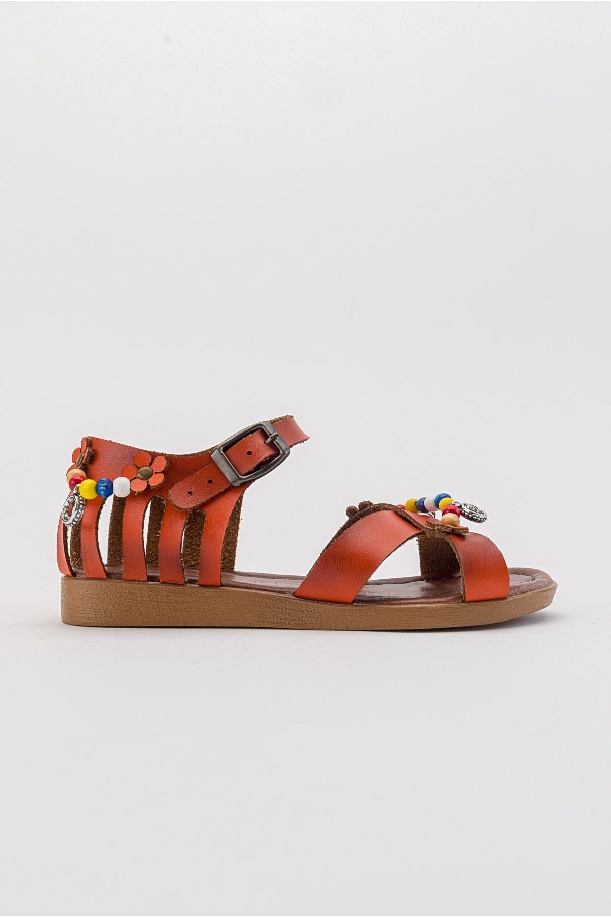 Boncuklu Kadın Sandalet ORANJ CİLT - Görsel 3