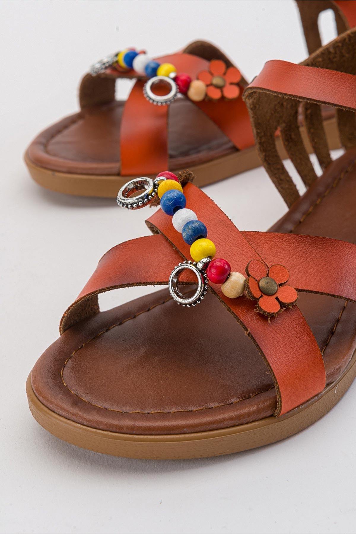 Boncuklu Kadın Sandalet ORANJ CİLT - Görsel 4