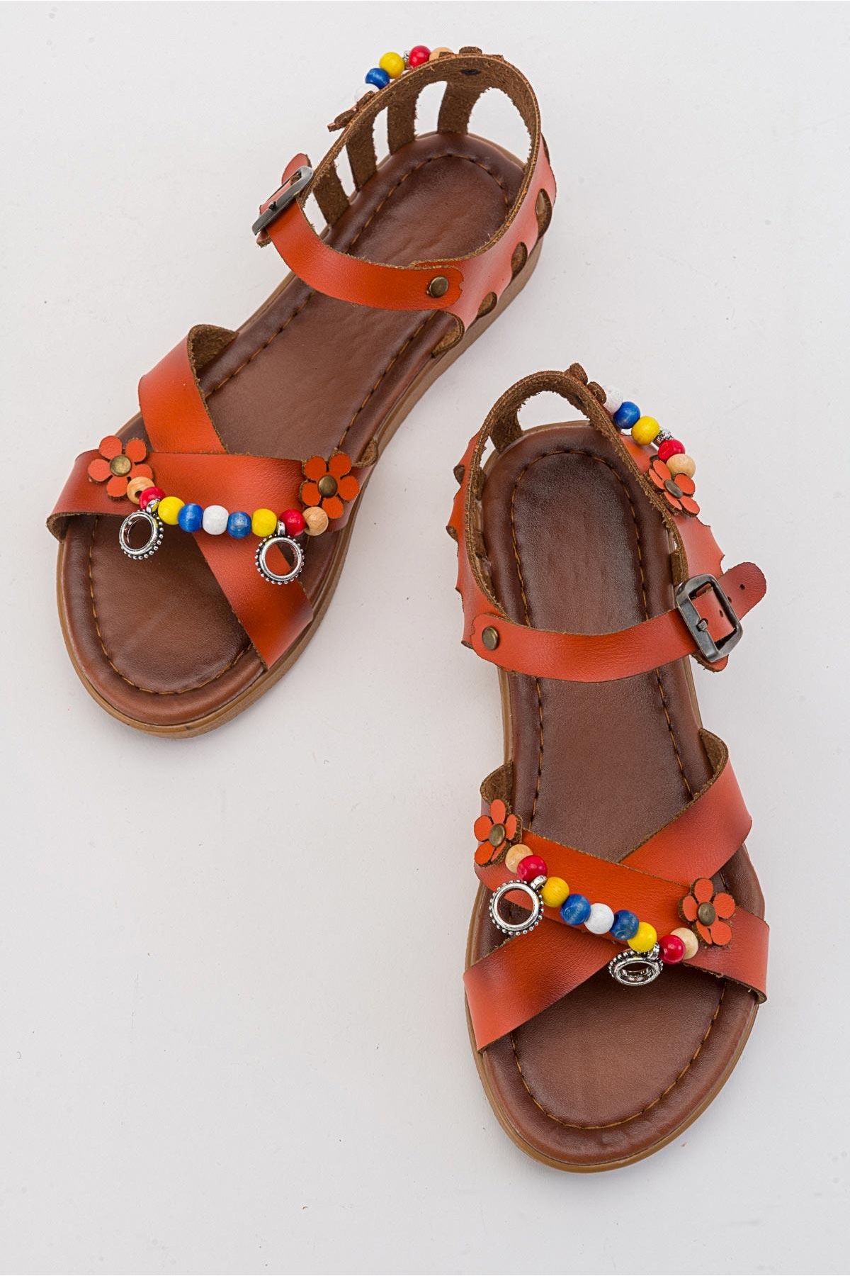 Boncuklu Kadın Sandalet ORANJ CİLT - Görsel 6