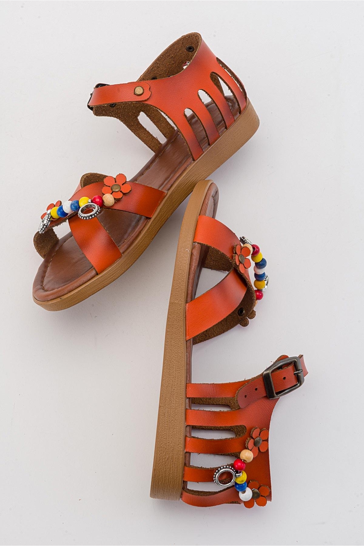 Boncuklu Kadın Sandalet ORANJ CİLT - Görsel 7