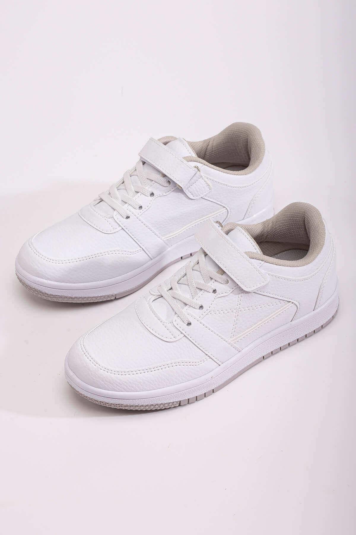 Cırtlı Bağcıklı Kadın Spor Ayakkabı BEYAZ BUZ - Görsel 3