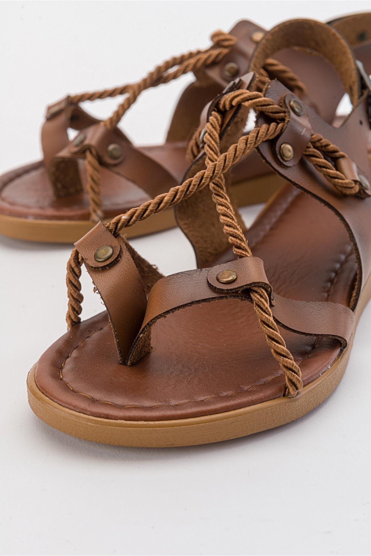 Halatlı Parmak Arası Kadın Sandalet TABA CİLT - Görsel 4