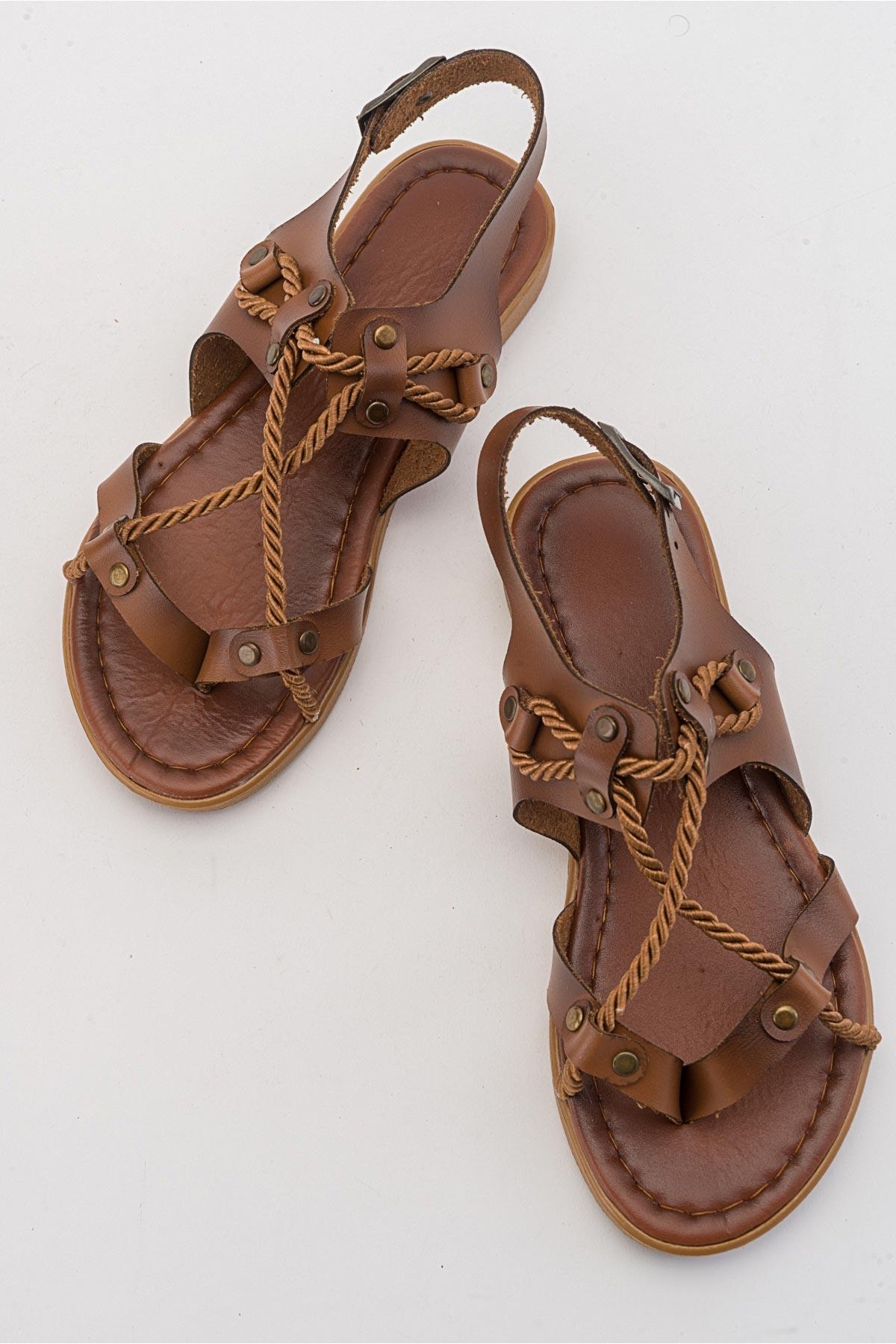 Halatlı Parmak Arası Kadın Sandalet TABA CİLT - Görsel 7