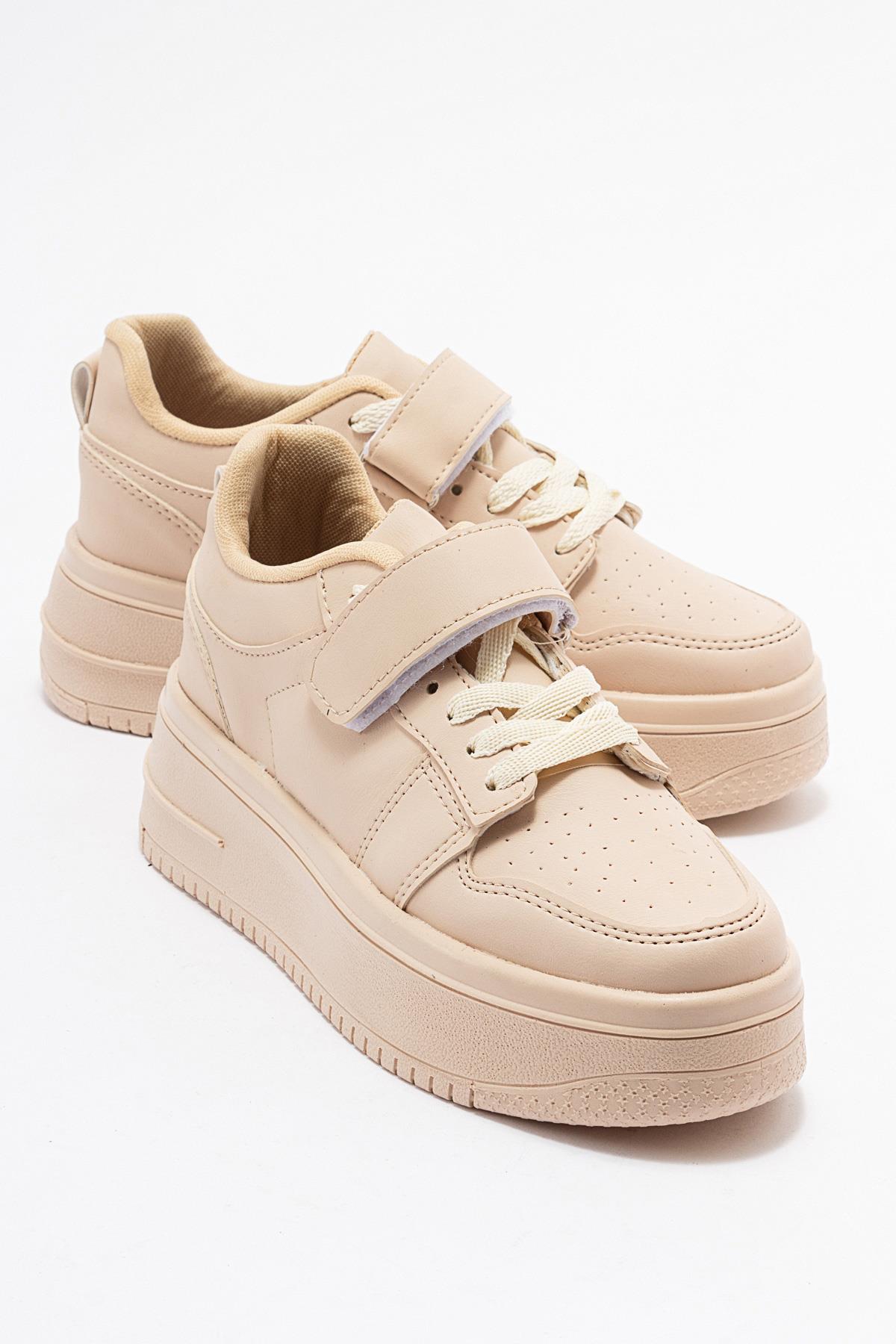 Cırtlı Bağcıklı Kadın Spor Ayakkabı BEJ BEJ - Görsel 3