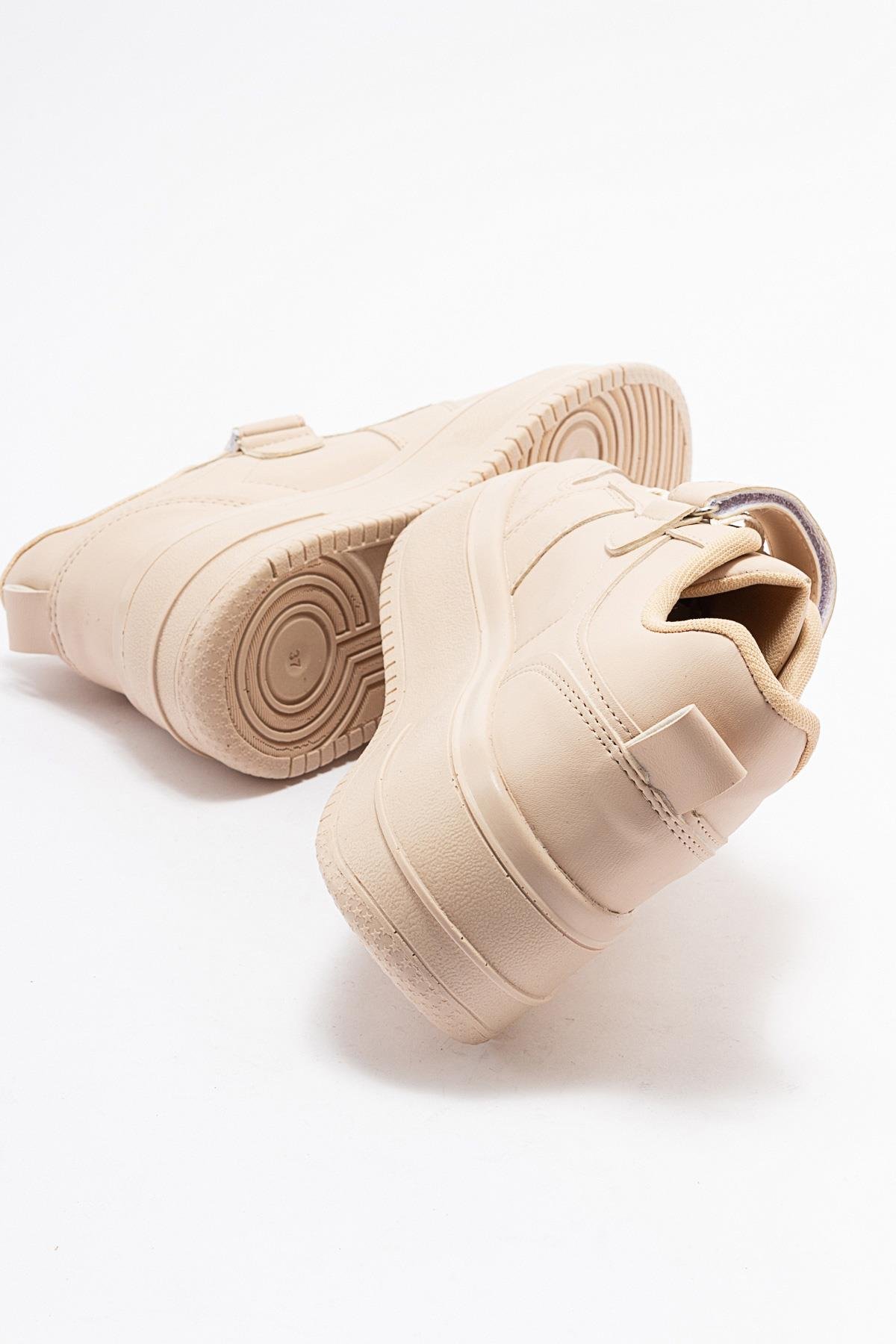 Cırtlı Bağcıklı Kadın Spor Ayakkabı BEJ BEJ - Görsel 5