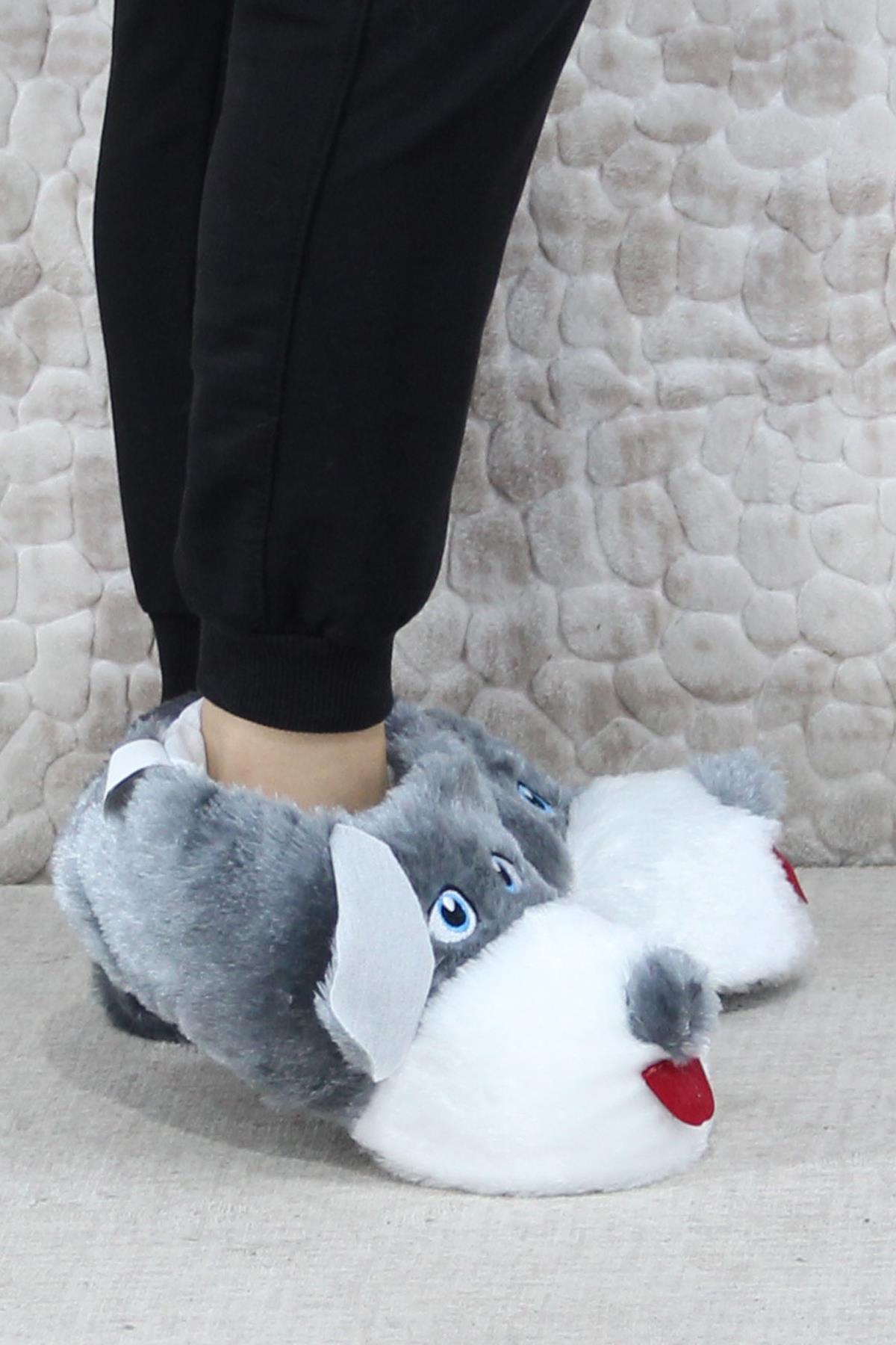 Sevimli Köpek Figürlü Peluş Panduf Hayvanlı Yumuşak Kadın Panduf - Görsel 2