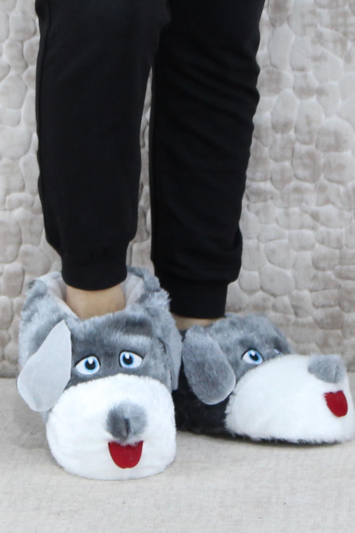 Sevimli Köpek Figürlü Peluş Panduf Hayvanlı Yumuşak Kadın Panduf - Görsel 3