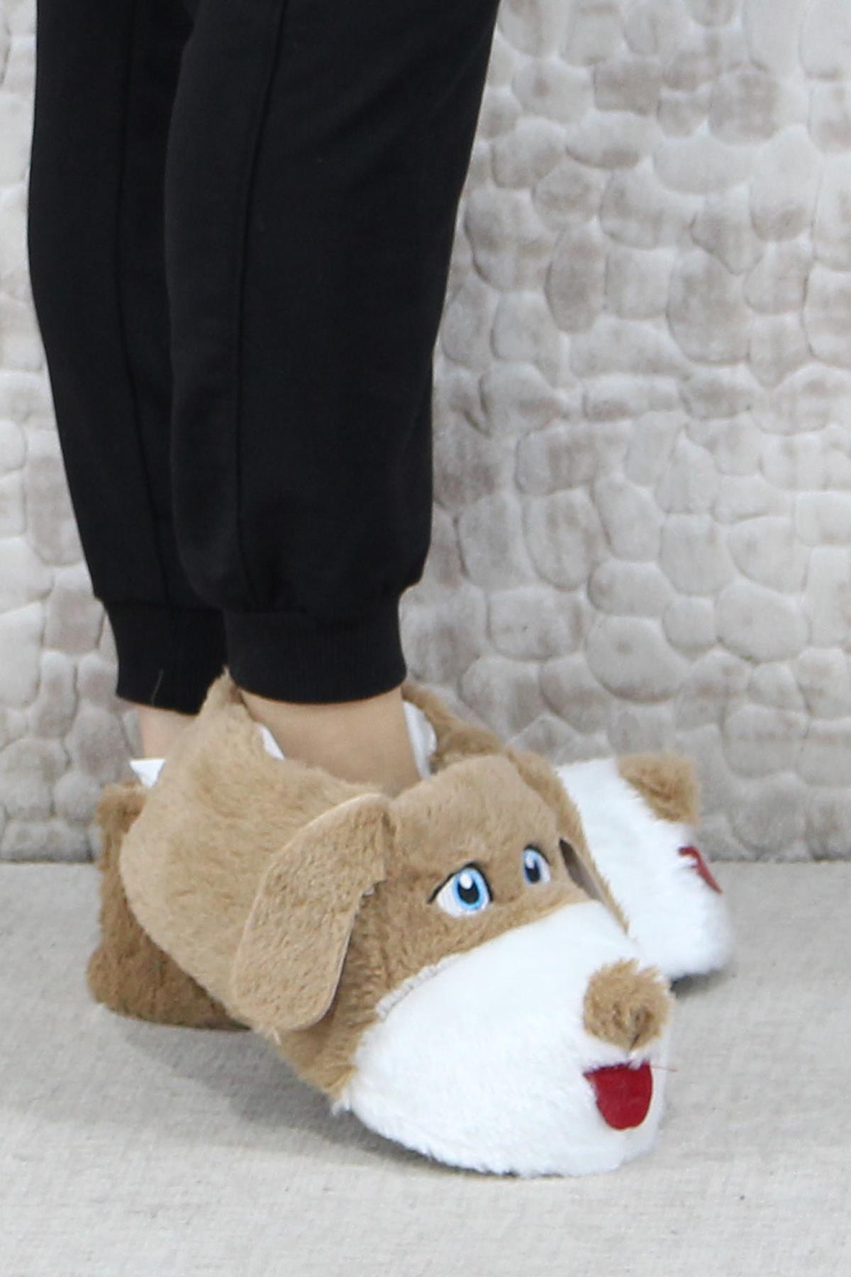 Sevimli Köpek Figürlü Peluş Panduf Hayvanlı Yumuşak Kadın Panduf - Görsel 2