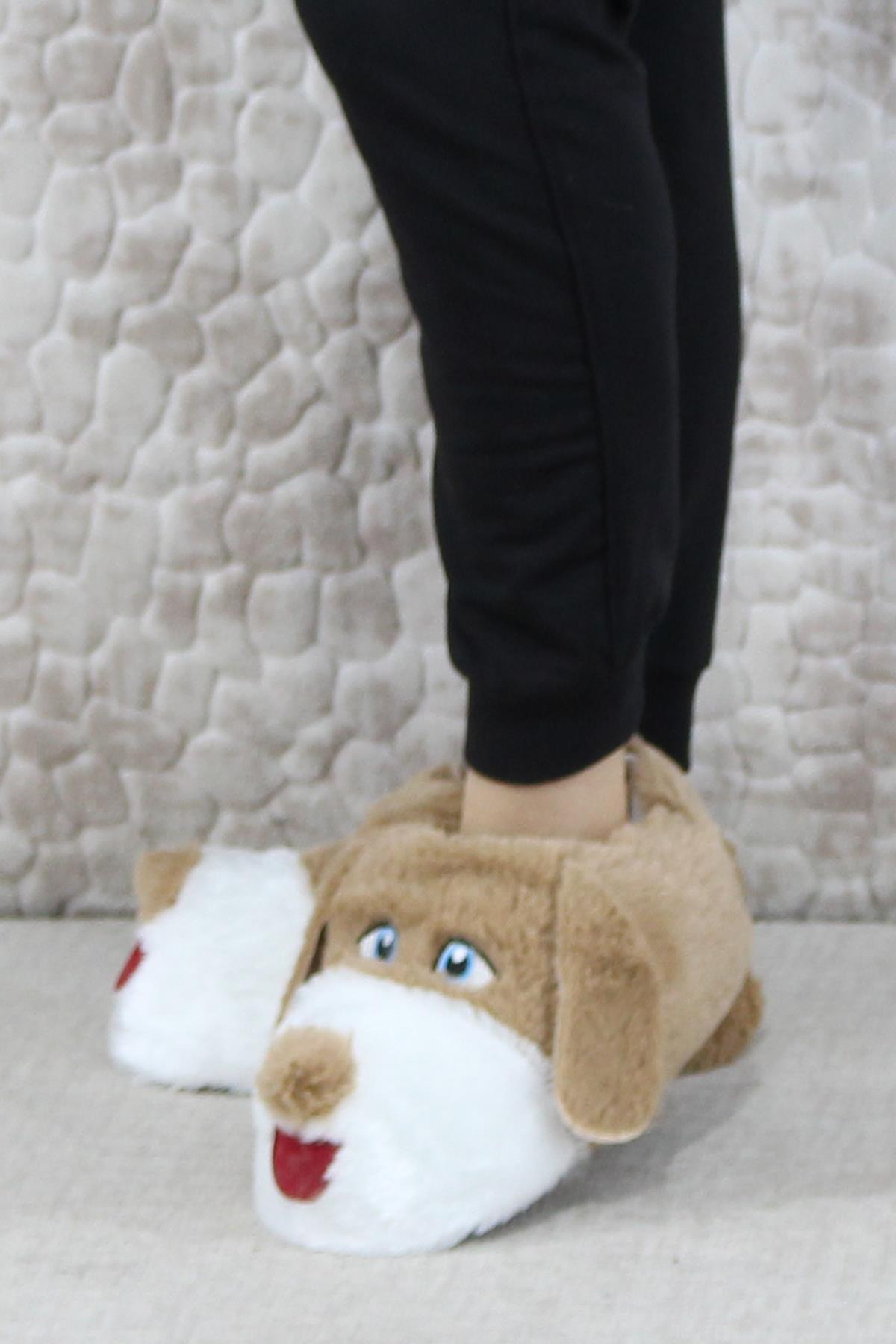 Sevimli Köpek Figürlü Peluş Panduf Hayvanlı Yumuşak Kadın Panduf - Görsel 4