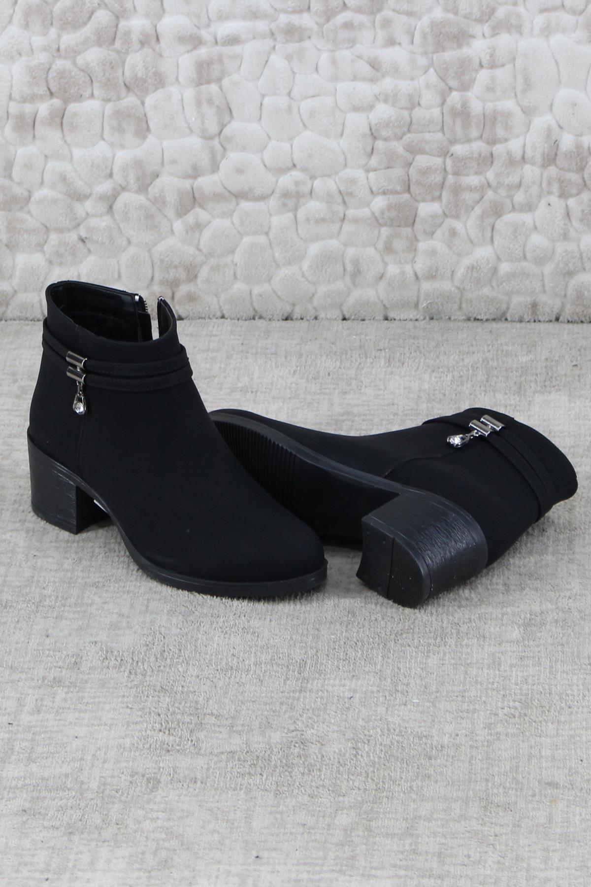 42303 Rahat Alçak Topuk Toka Taş Detaylı Sıcak Astar Kadın Bot - Görsel 6