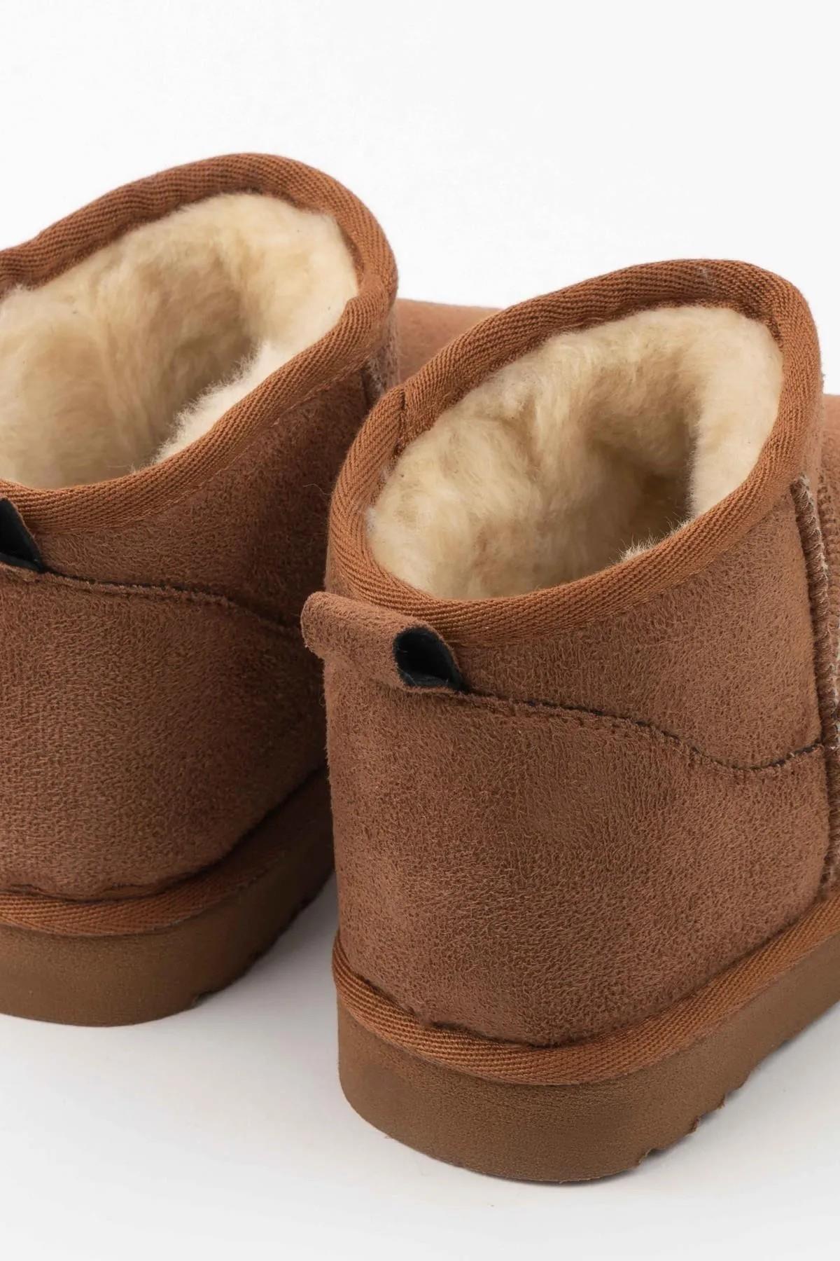 Ecemnur Süet İçi Kürklü Mini Boy Bilekte Kısa Kadın Bot - Görsel 5