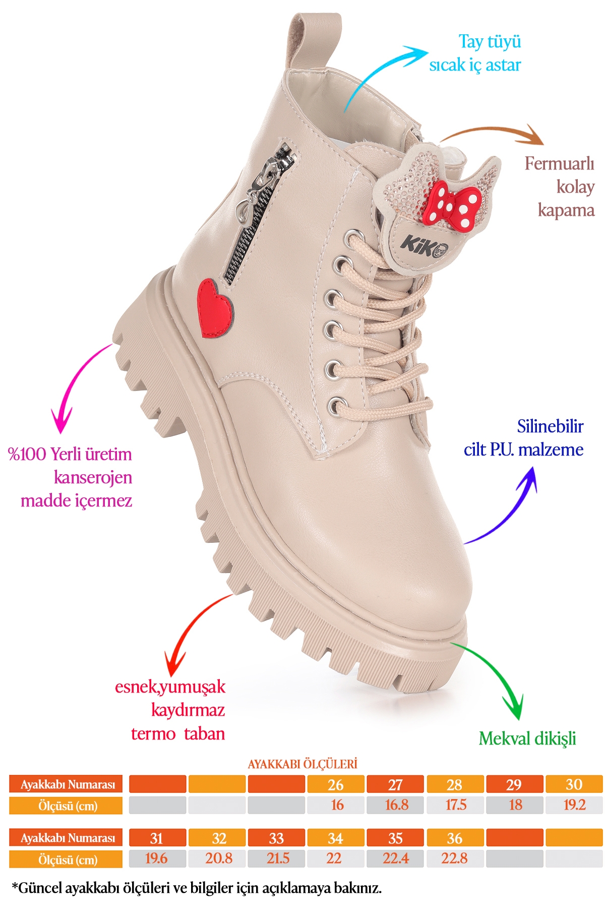 Bella Günlük Fermuarlı Kız Çocuk Bot Ayakkabı Bej - Görsel 3