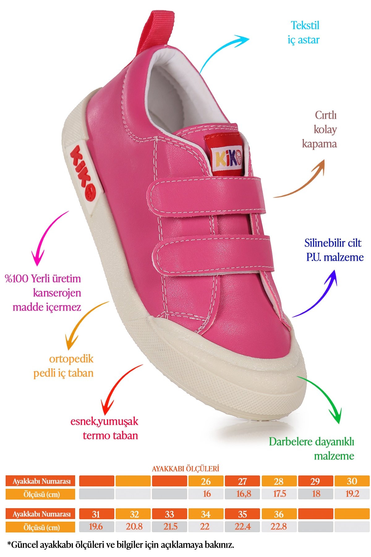 Suba Cırtlı Termo Taban Kız Çocuk Günlük Spor Ayakkabı Fuşya - Görsel 3