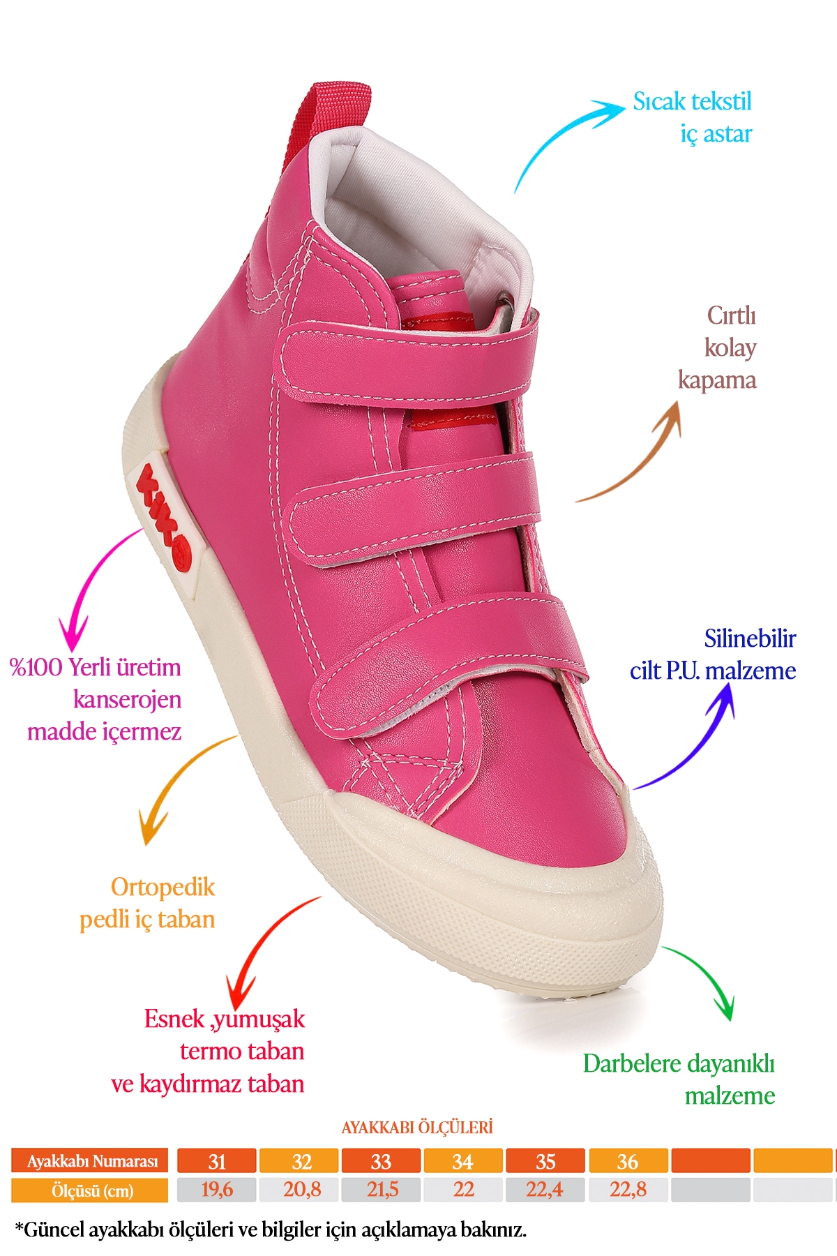 Garf Günlük Cırtlı Kız Çocuk Bot Ayakkabı Fuşya - Görsel 3